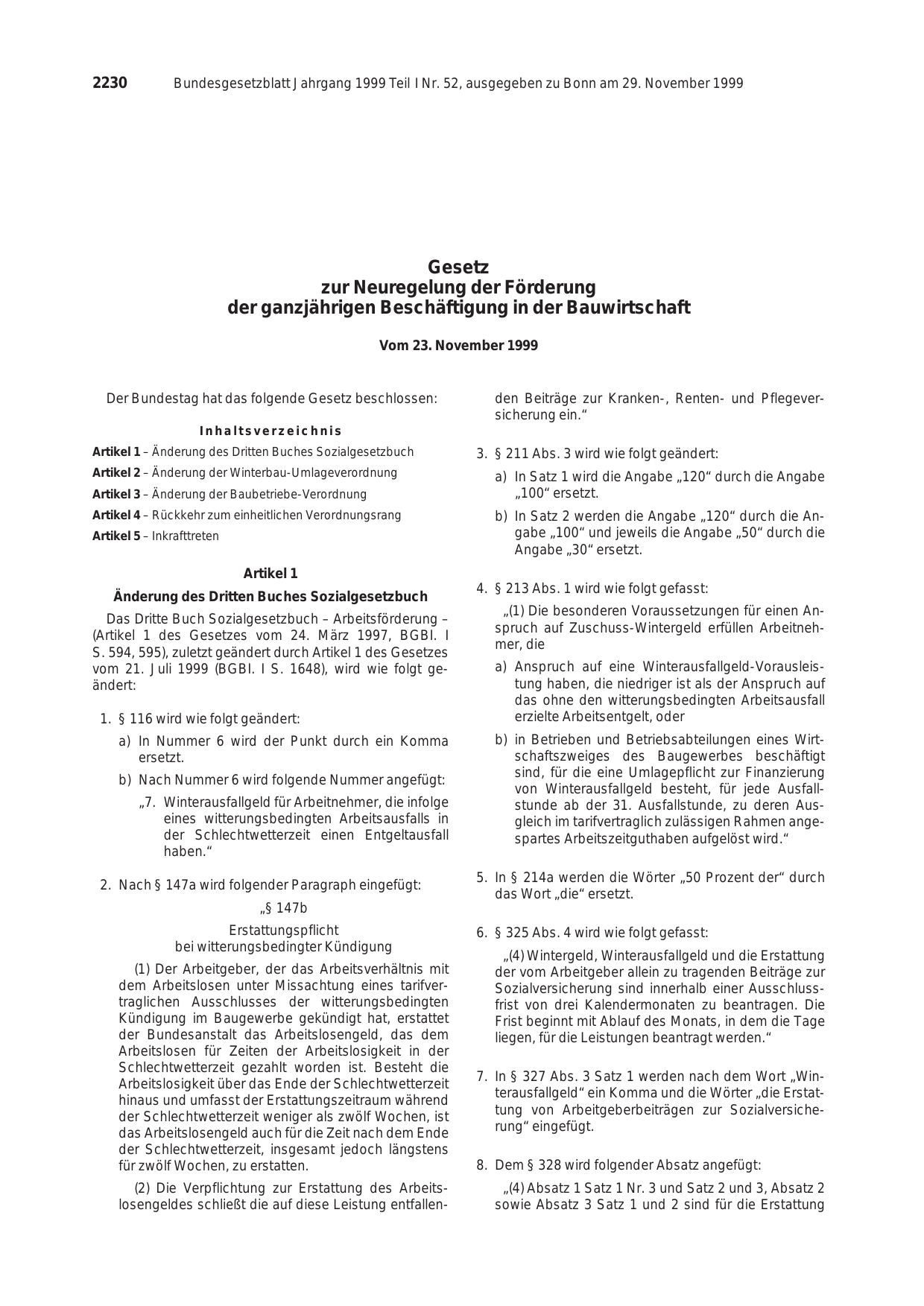BGBl. 1999, Seite 2230 — Originalseite als Abbildung