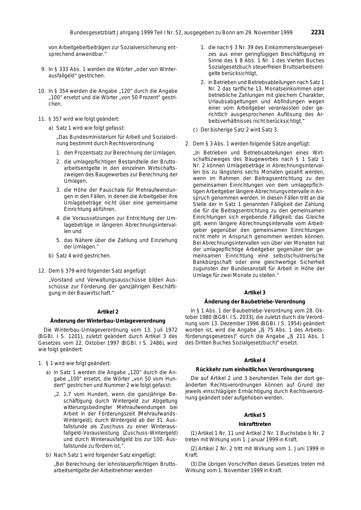 BGBl. 1999, Seite 2231 — Originalseite als Abbildung