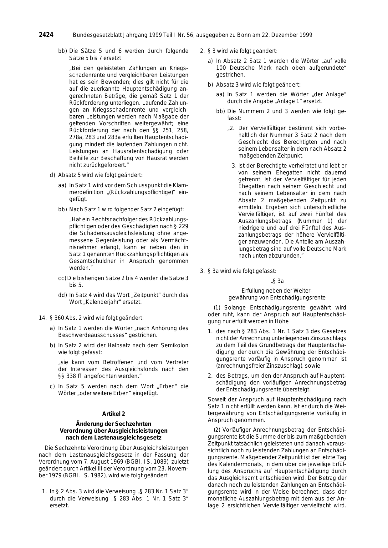 BGBl. 1999, Seite 2424 — Originalseite als Abbildung