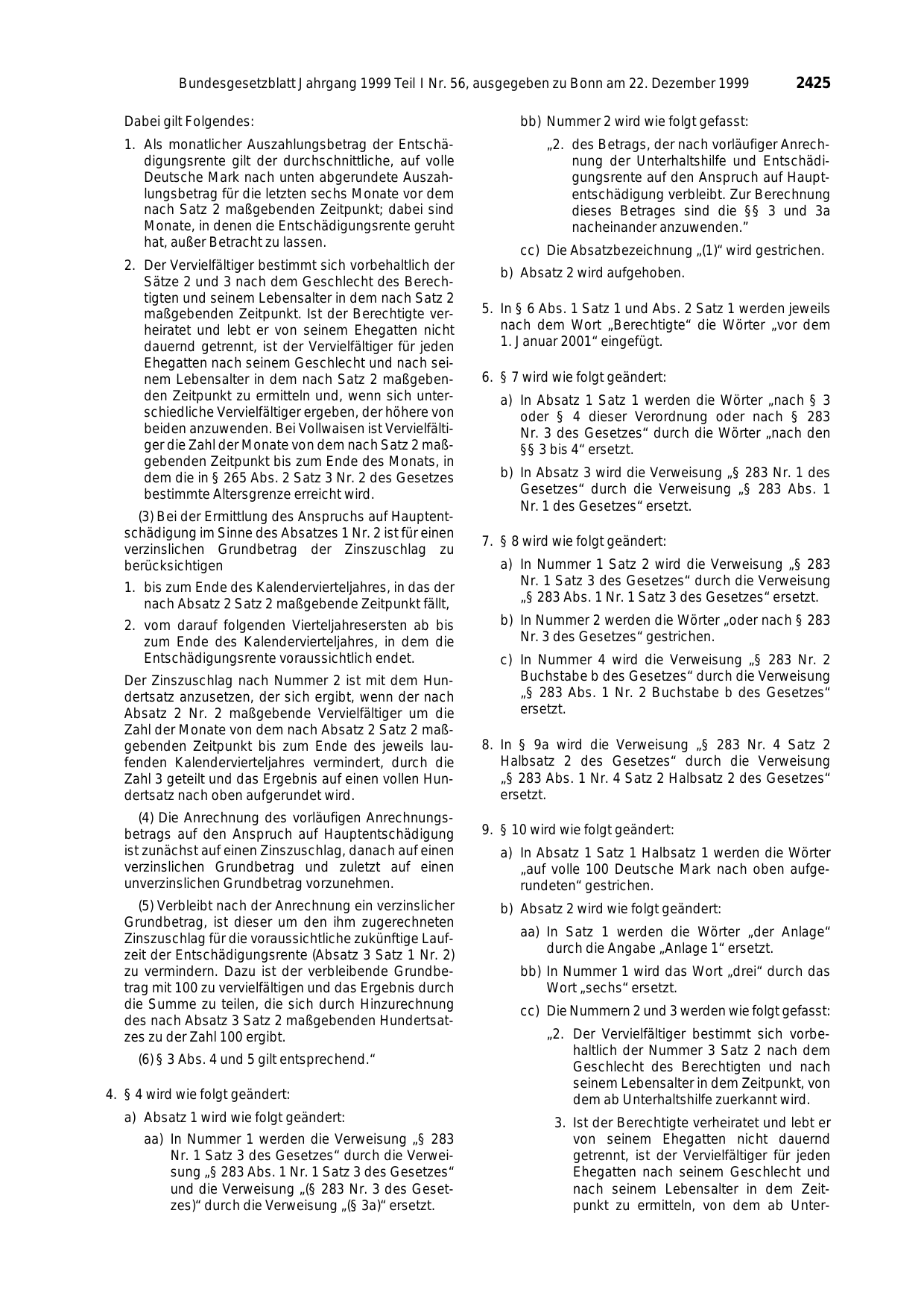 BGBl. 1999, Seite 2425 — Originalseite als Abbildung