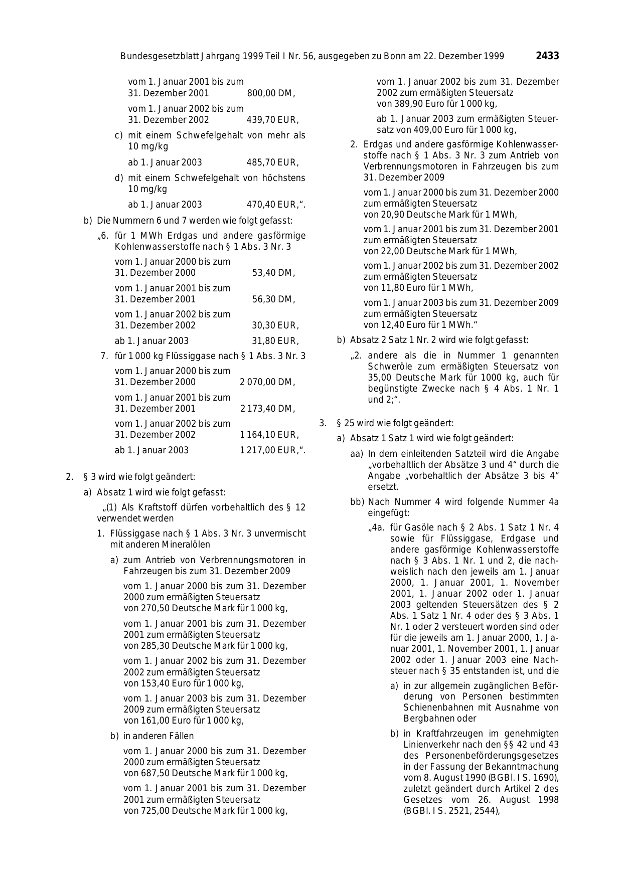 BGBl. 1999, Seite 2433 — Originalseite als Abbildung