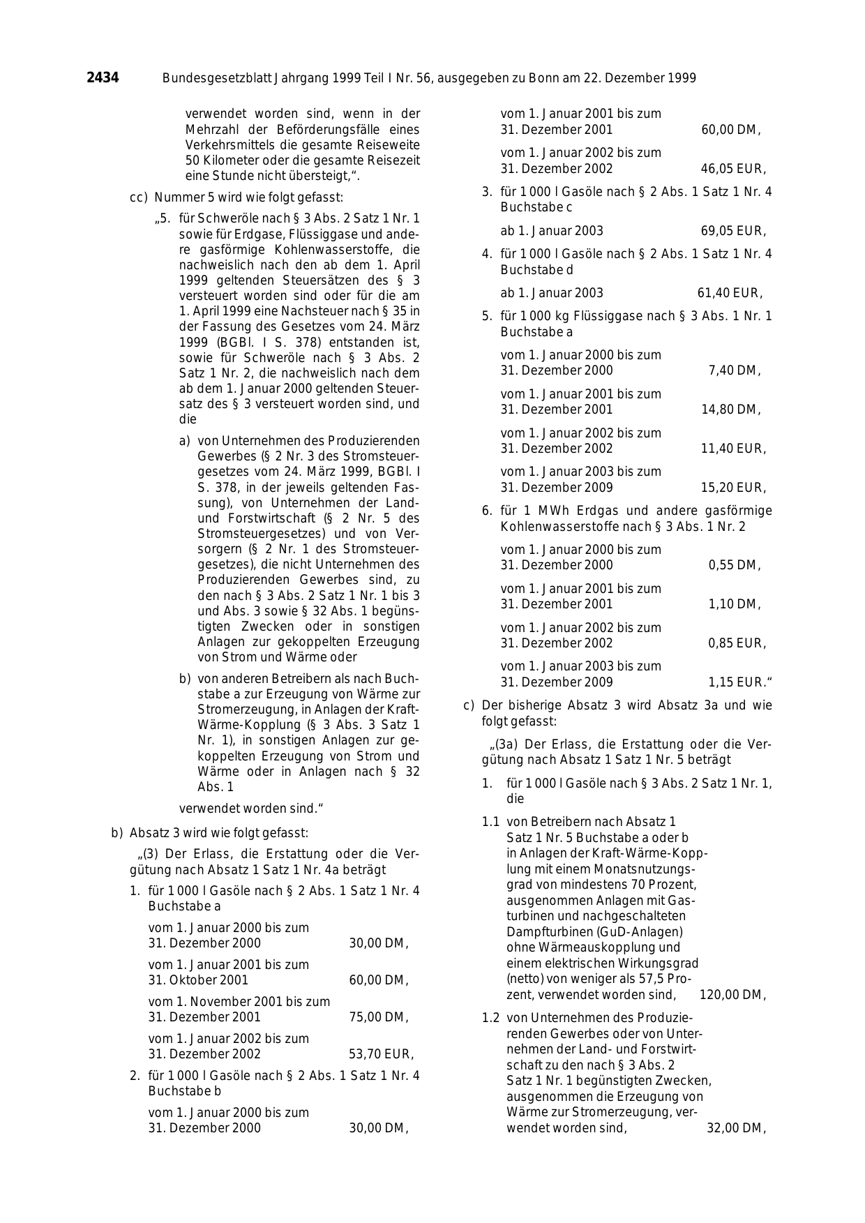 BGBl. 1999, Seite 2434 — Originalseite als Abbildung