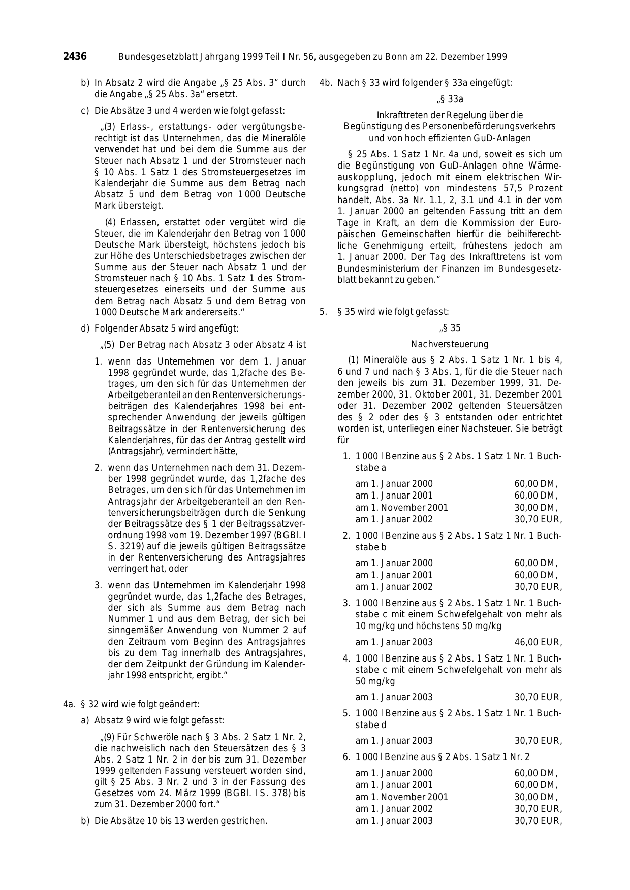 BGBl. 1999, Seite 2436 — Originalseite als Abbildung