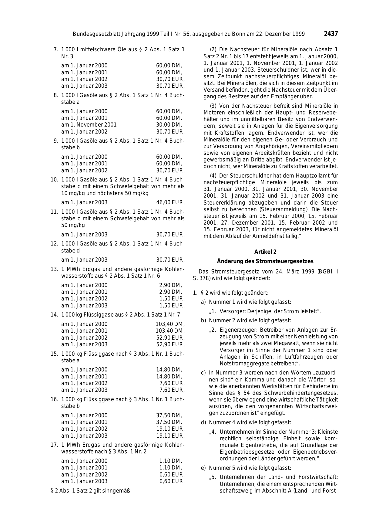 BGBl. 1999, Seite 2437 — Originalseite als Abbildung