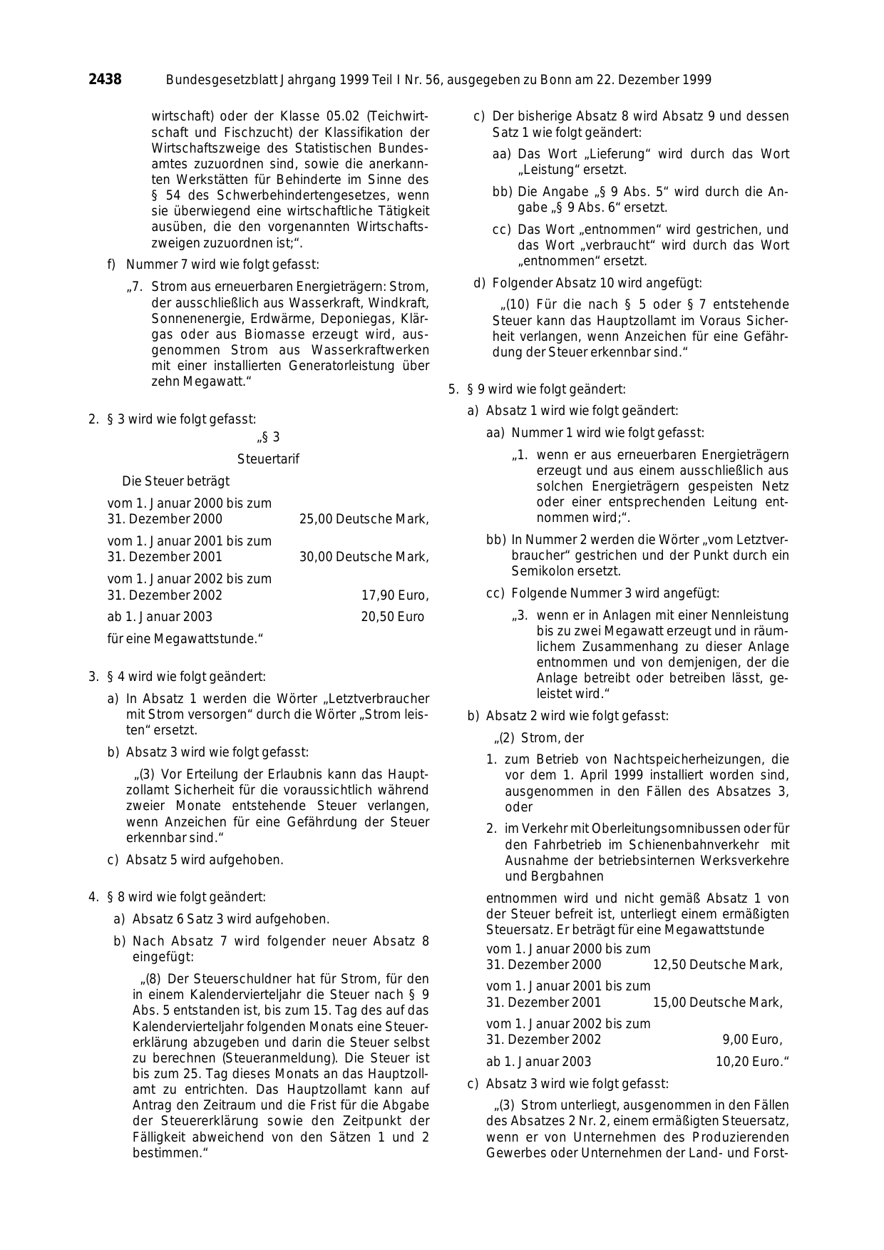 BGBl. 1999, Seite 2438 — Originalseite als Abbildung