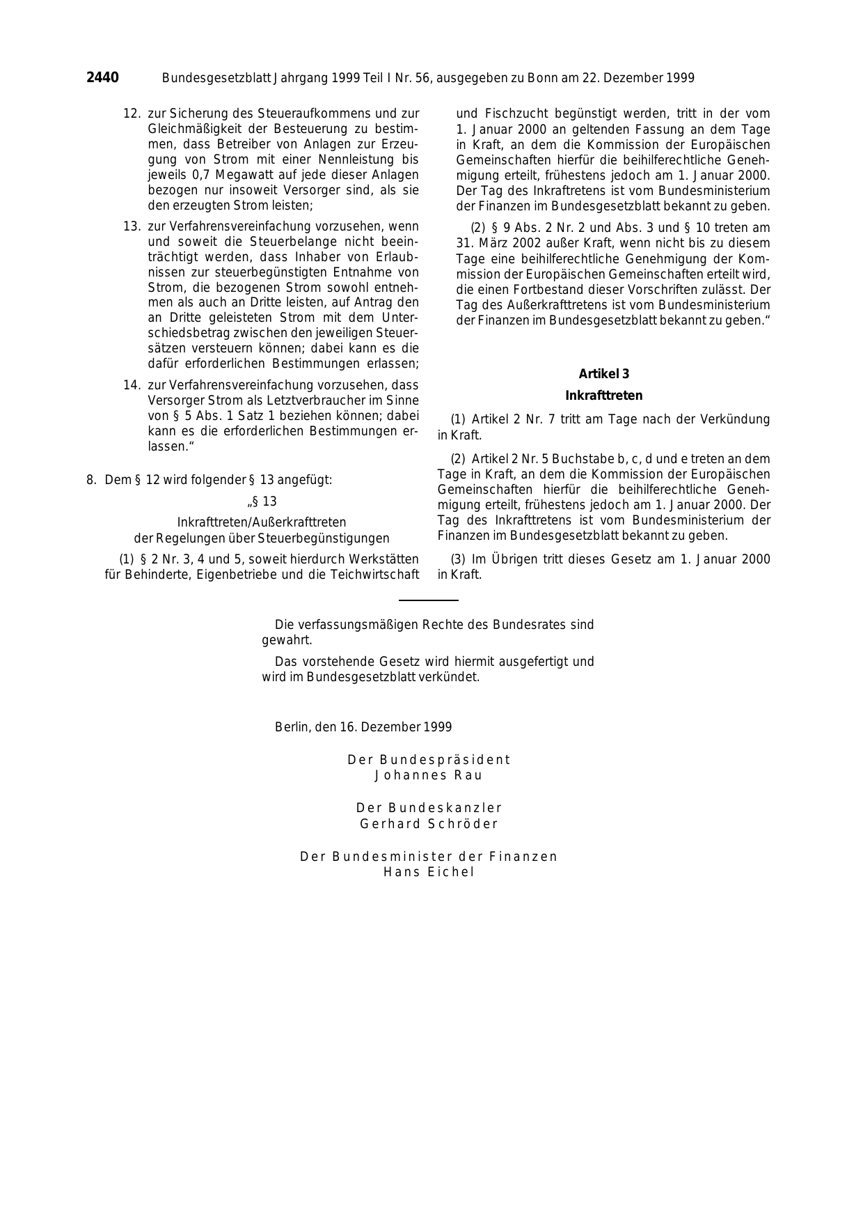 BGBl. 1999, Seite 2440 — Originalseite als Abbildung
