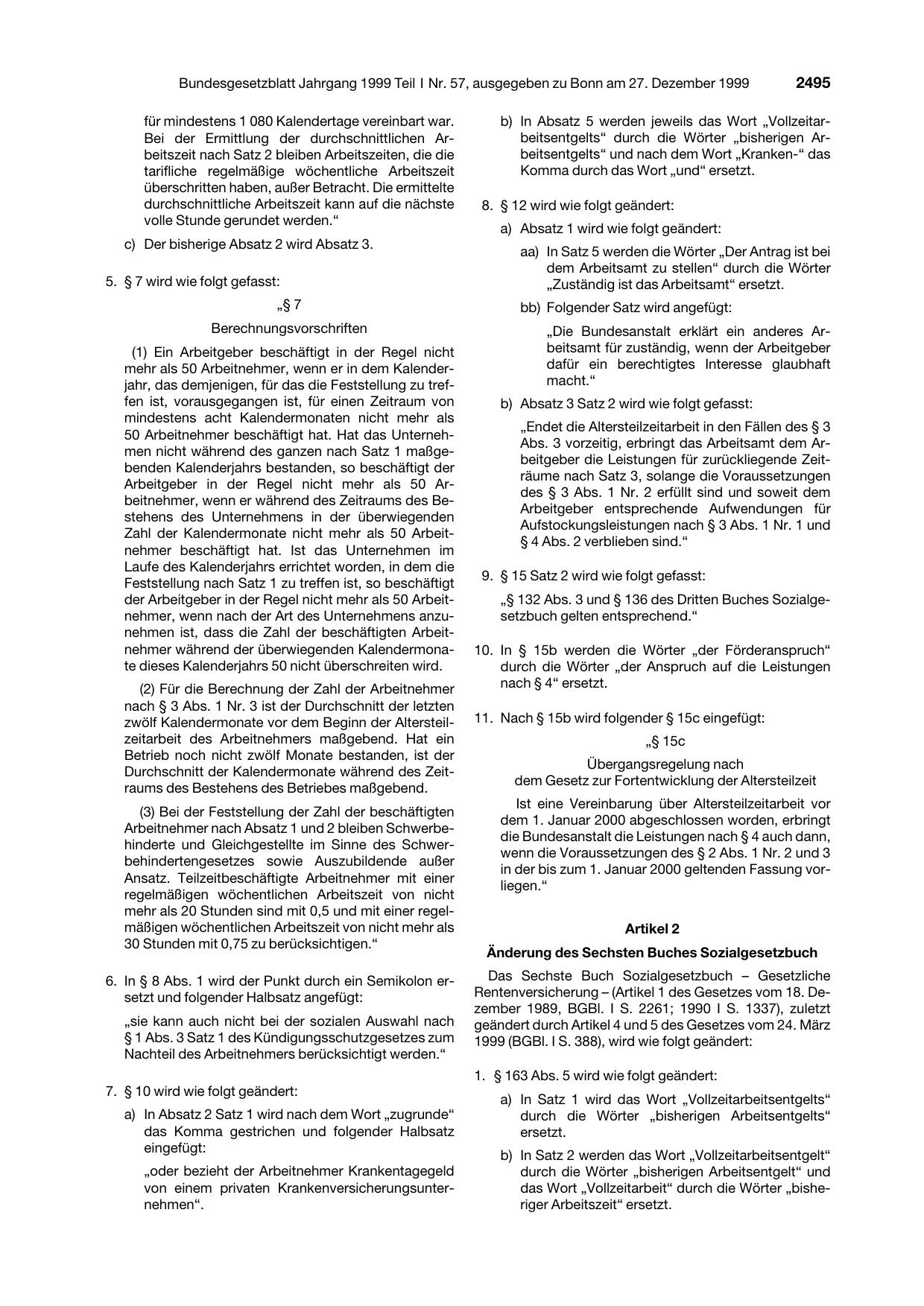 BGBl. 1999, Seite 2495 — Originalseite als Abbildung