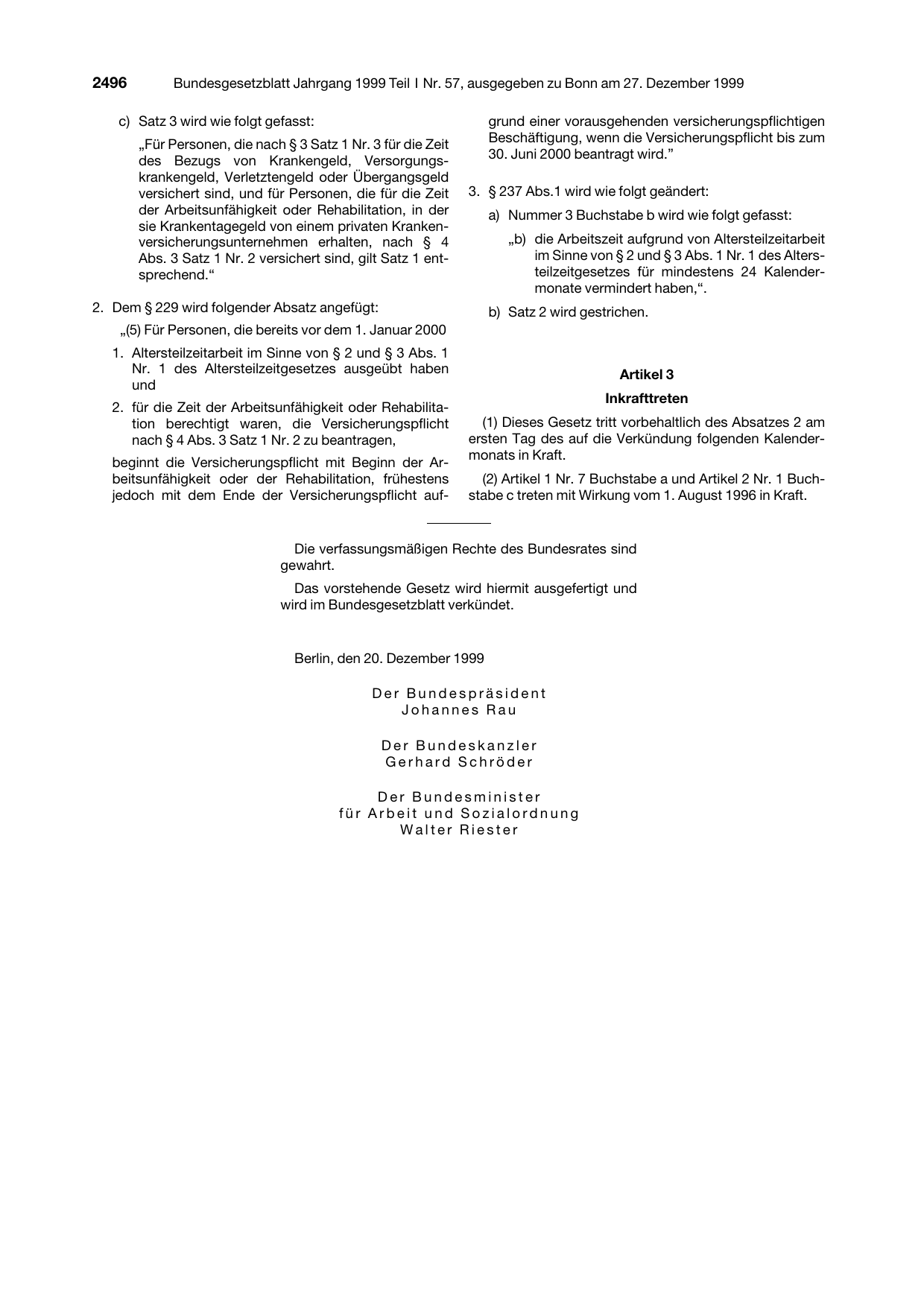 BGBl. 1999, Seite 2496 — Originalseite als Abbildung