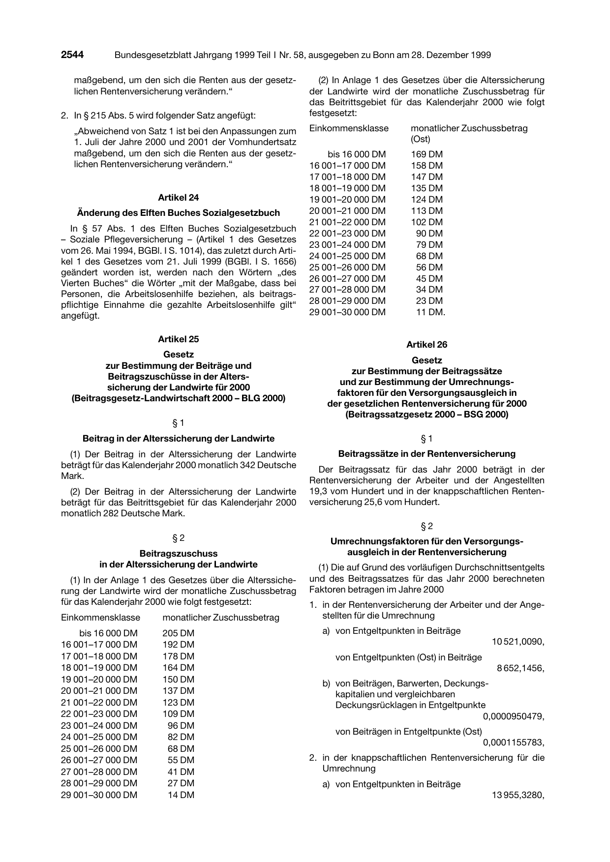BGBl. 1999, Seite 2544 — Originalseite als Abbildung
