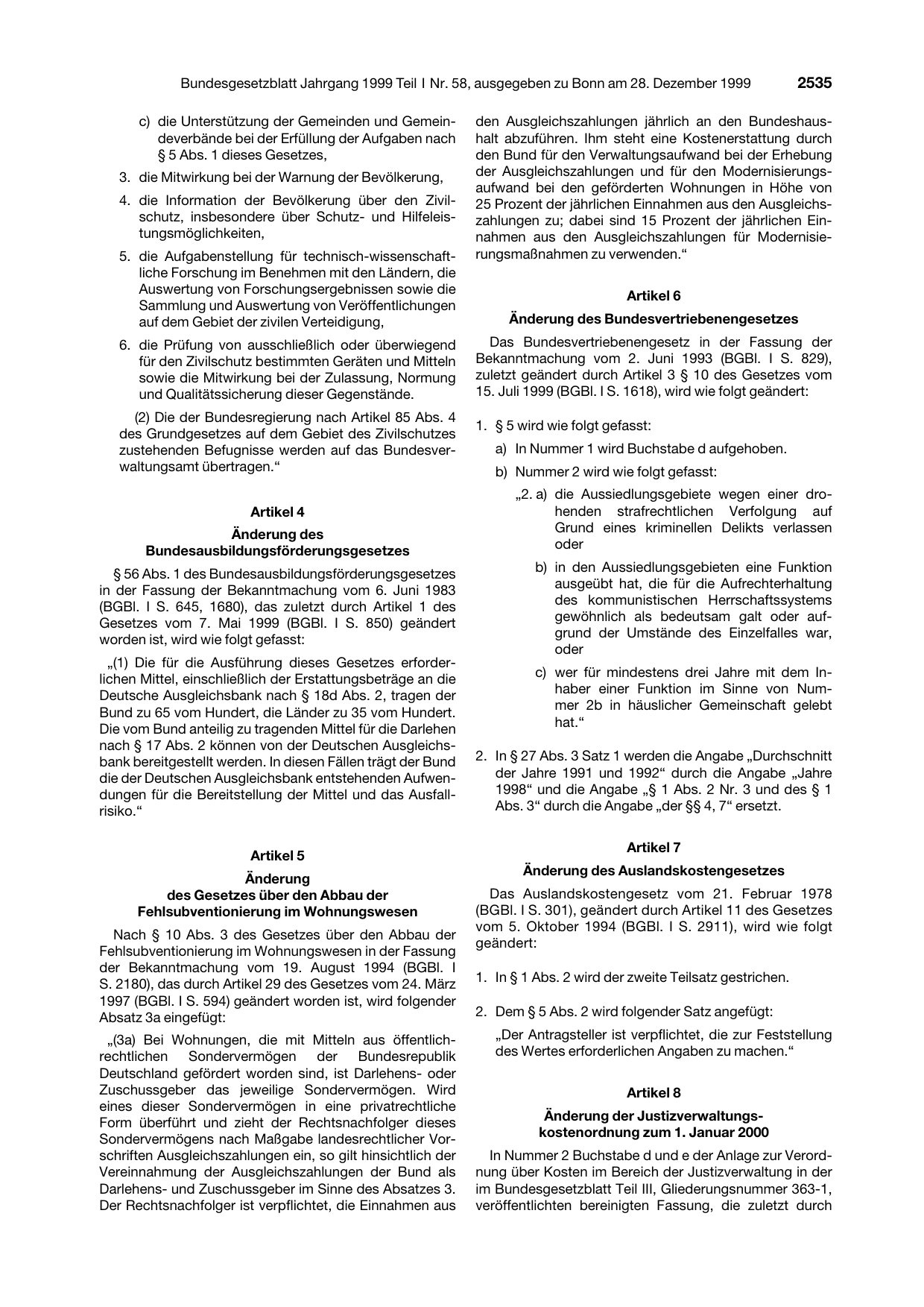 BGBl. 1999, Seite 2535 — Originalseite als Abbildung