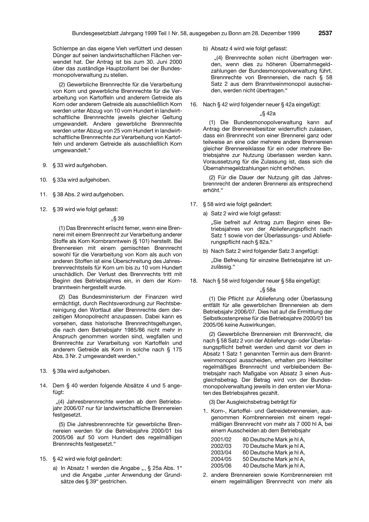 BGBl. 1999, Seite 2537 — Originalseite als Abbildung