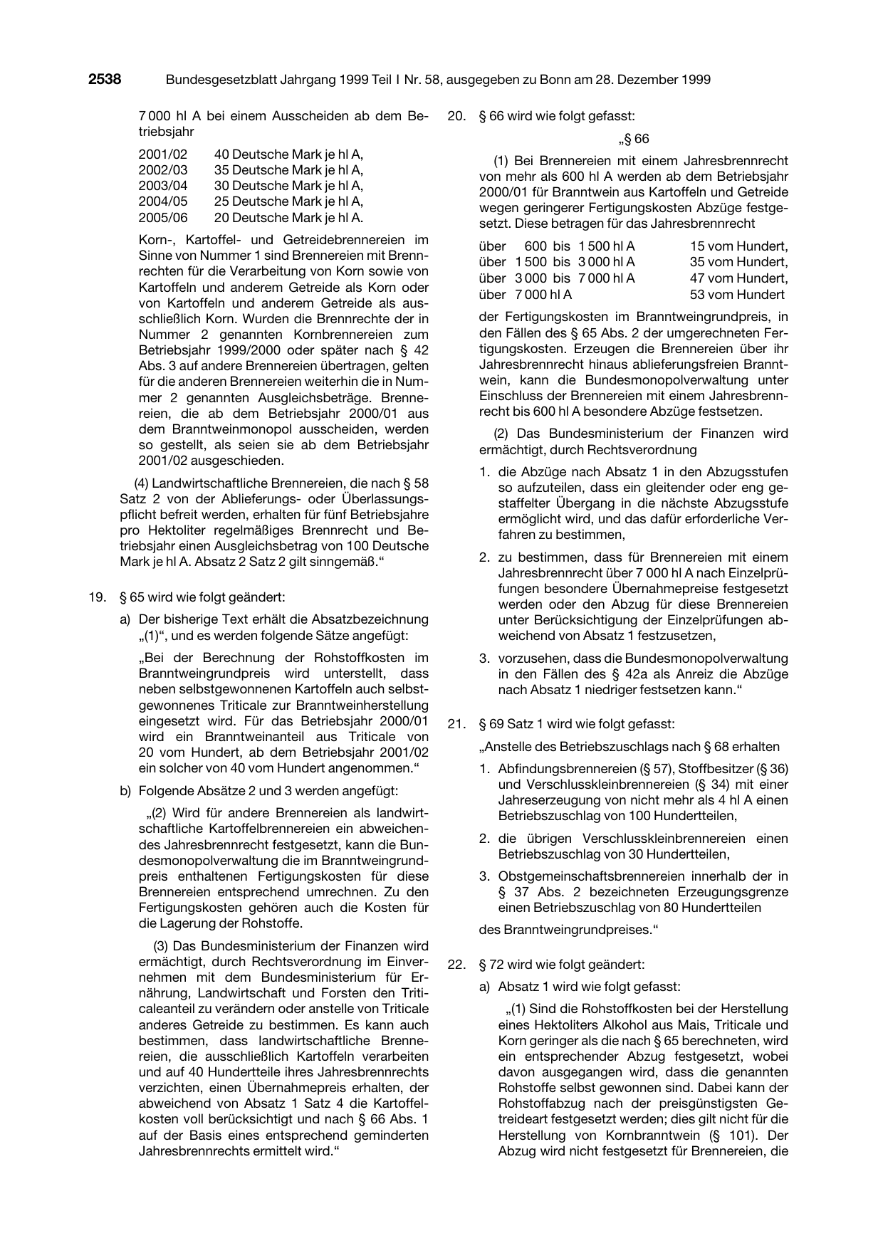 BGBl. 1999, Seite 2538 — Originalseite als Abbildung