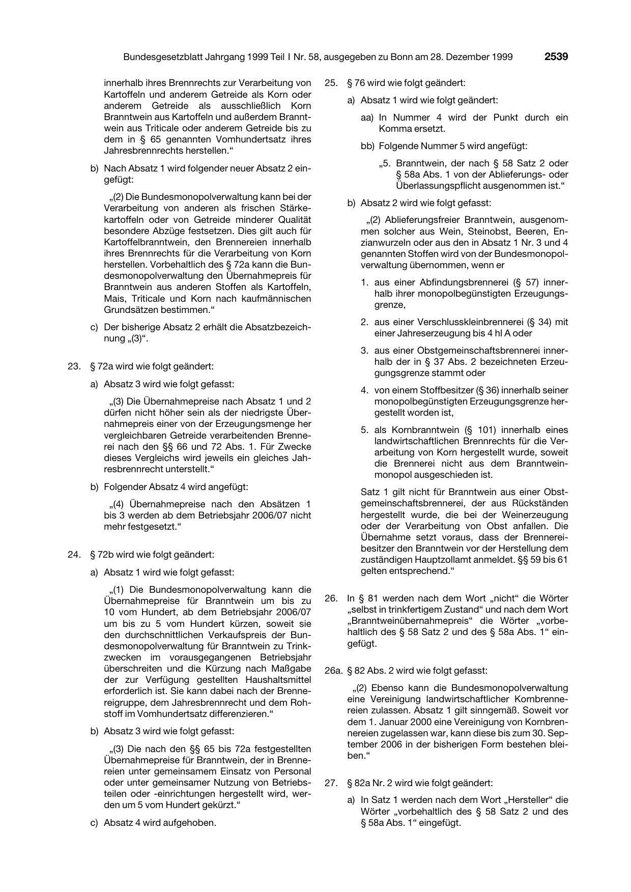 BGBl. 1999, Seite 2539 — Originalseite als Abbildung
