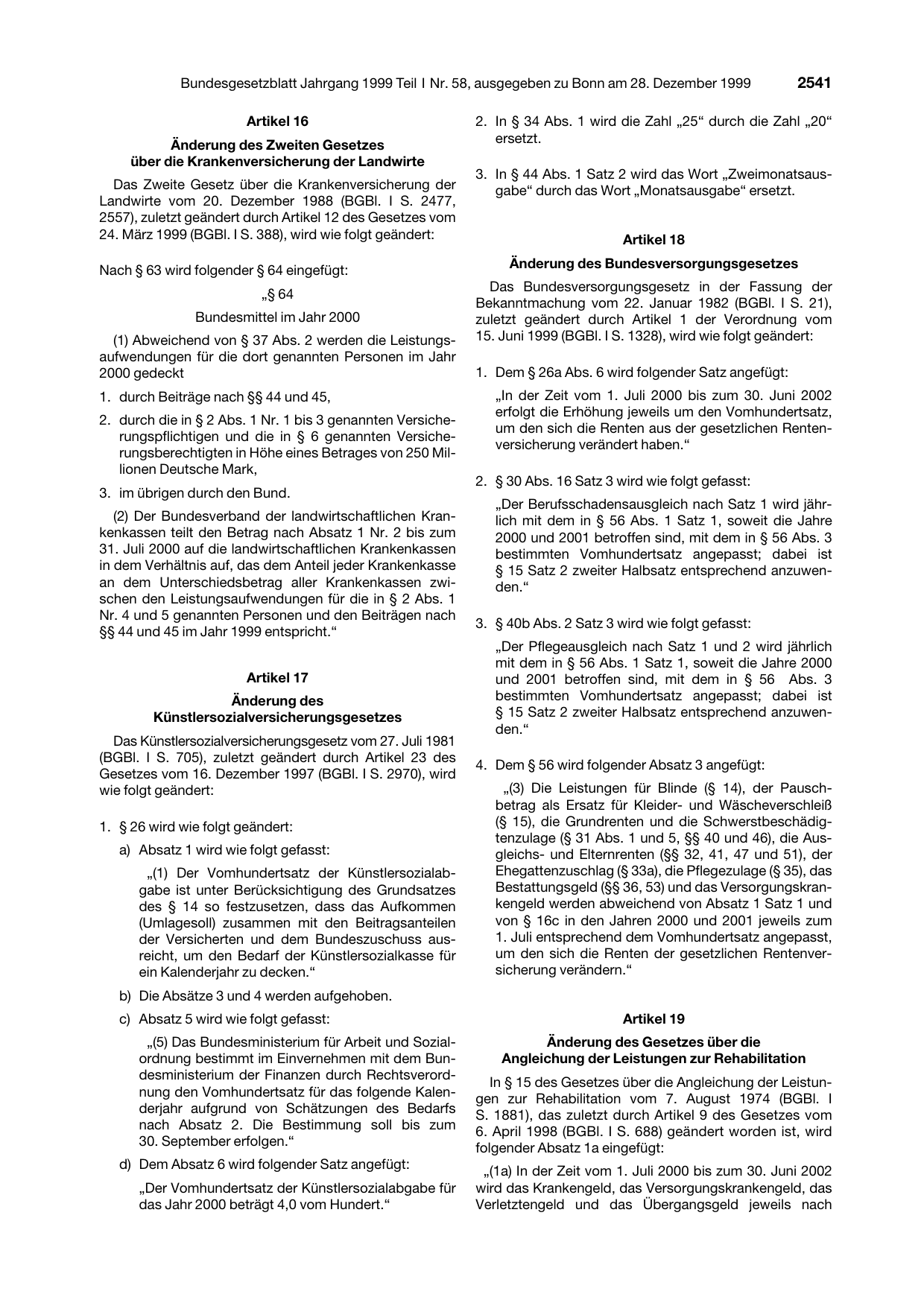 BGBl. 1999, Seite 2541 — Originalseite als Abbildung