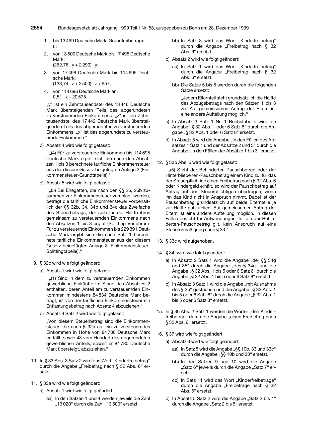 BGBl. 1999, Seite 2554 — Originalseite als Abbildung