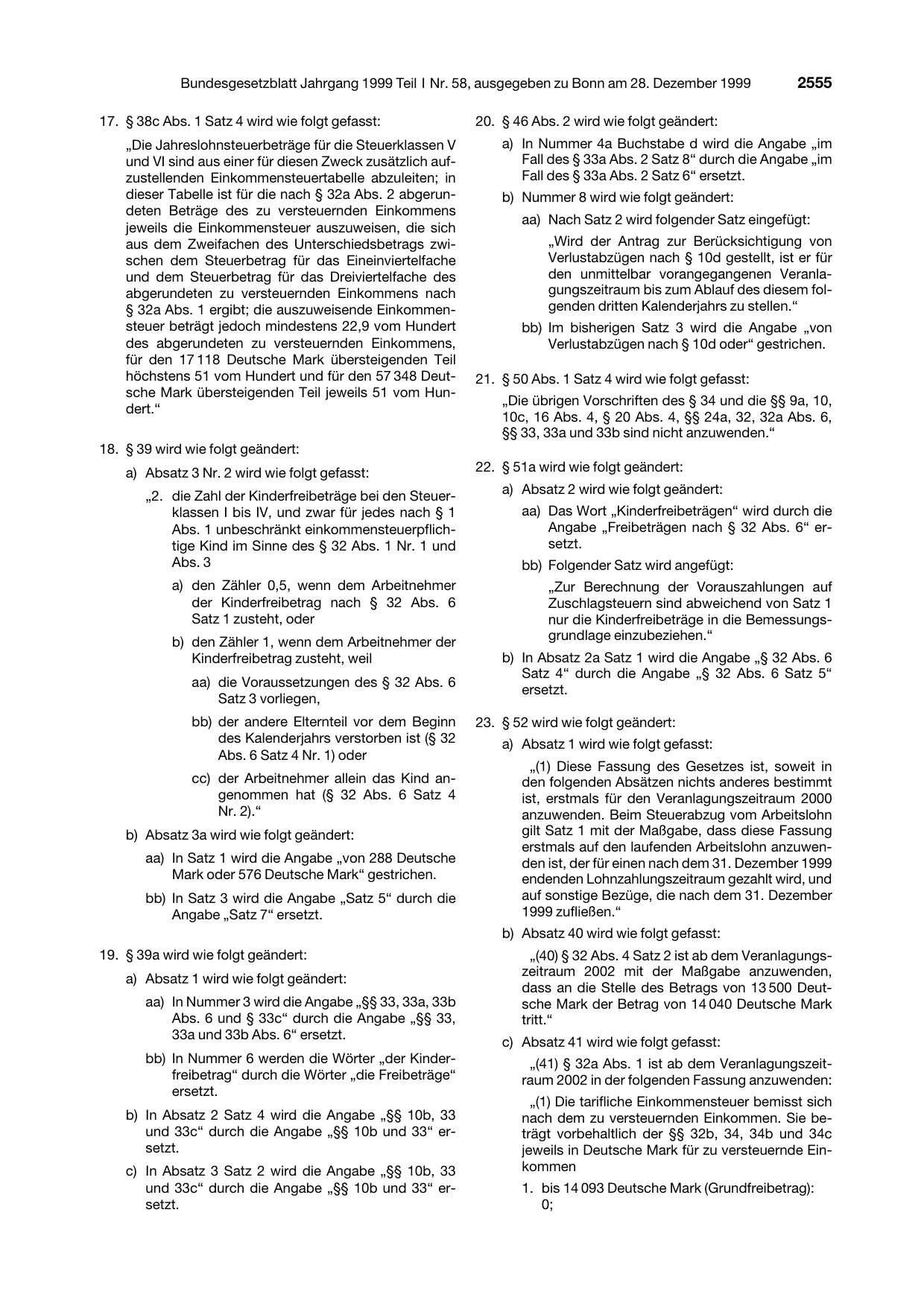 BGBl. 1999, Seite 2555 — Originalseite als Abbildung