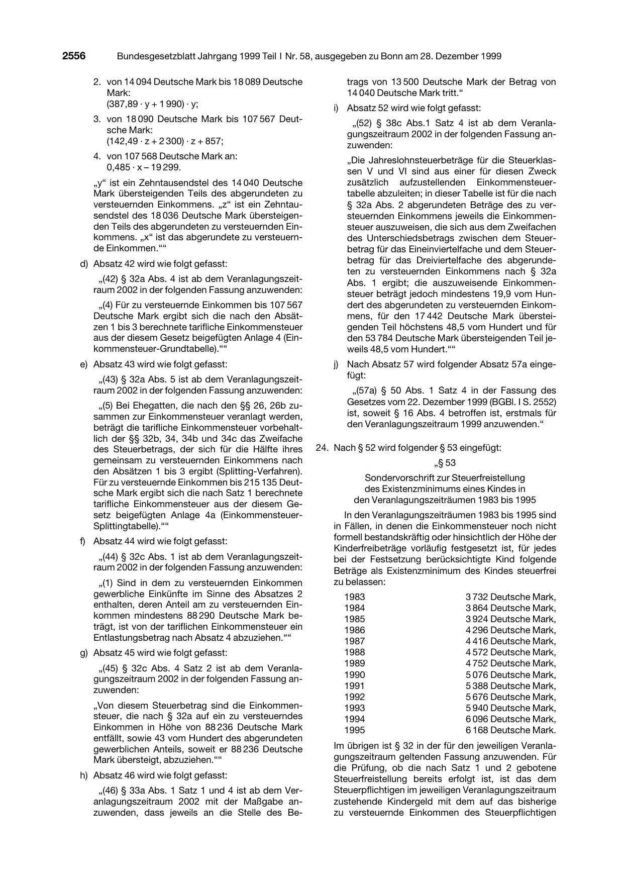 BGBl. 1999, Seite 2556 — Originalseite als Abbildung