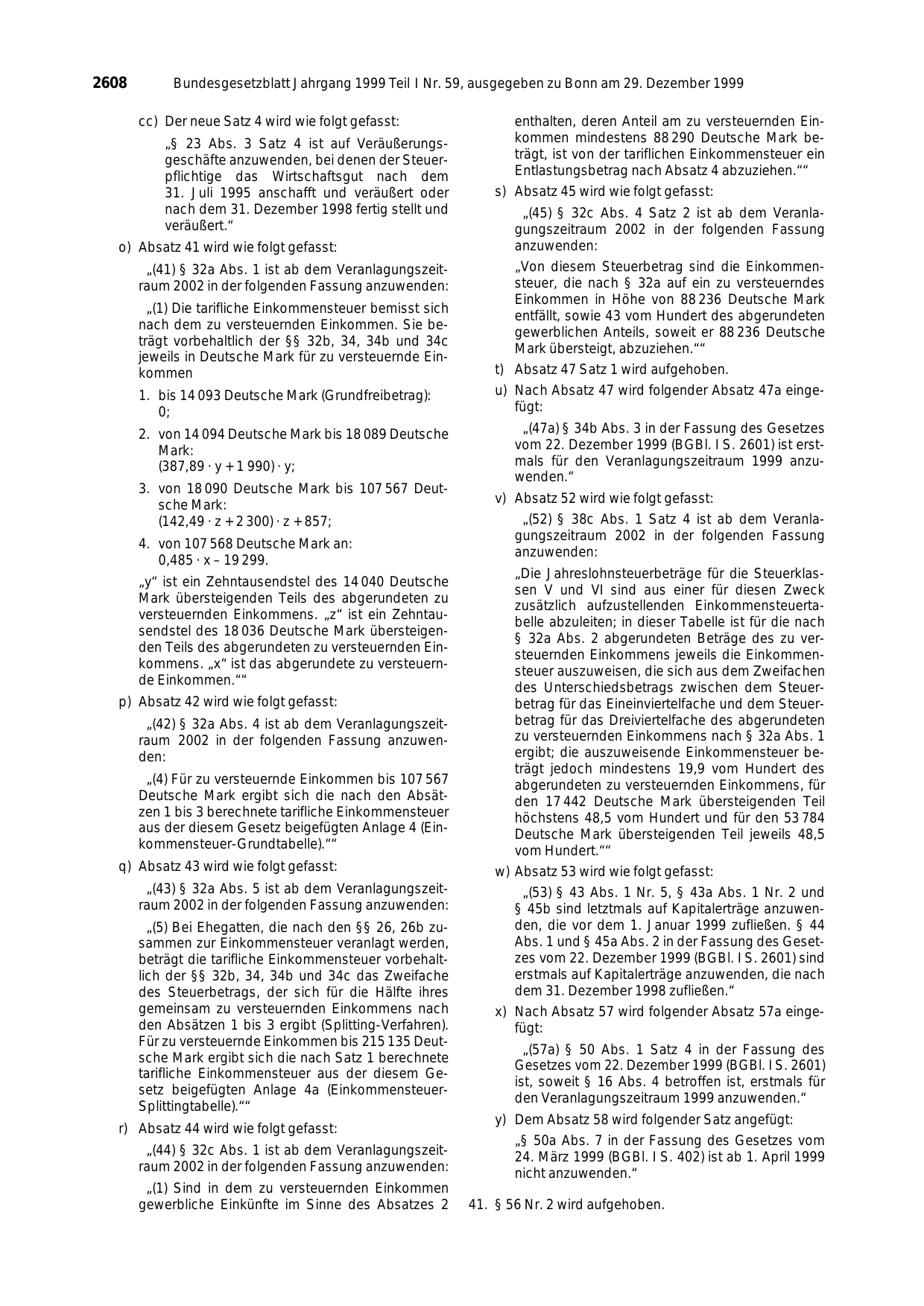 BGBl. 1999, Seite 2608 — Originalseite als Abbildung