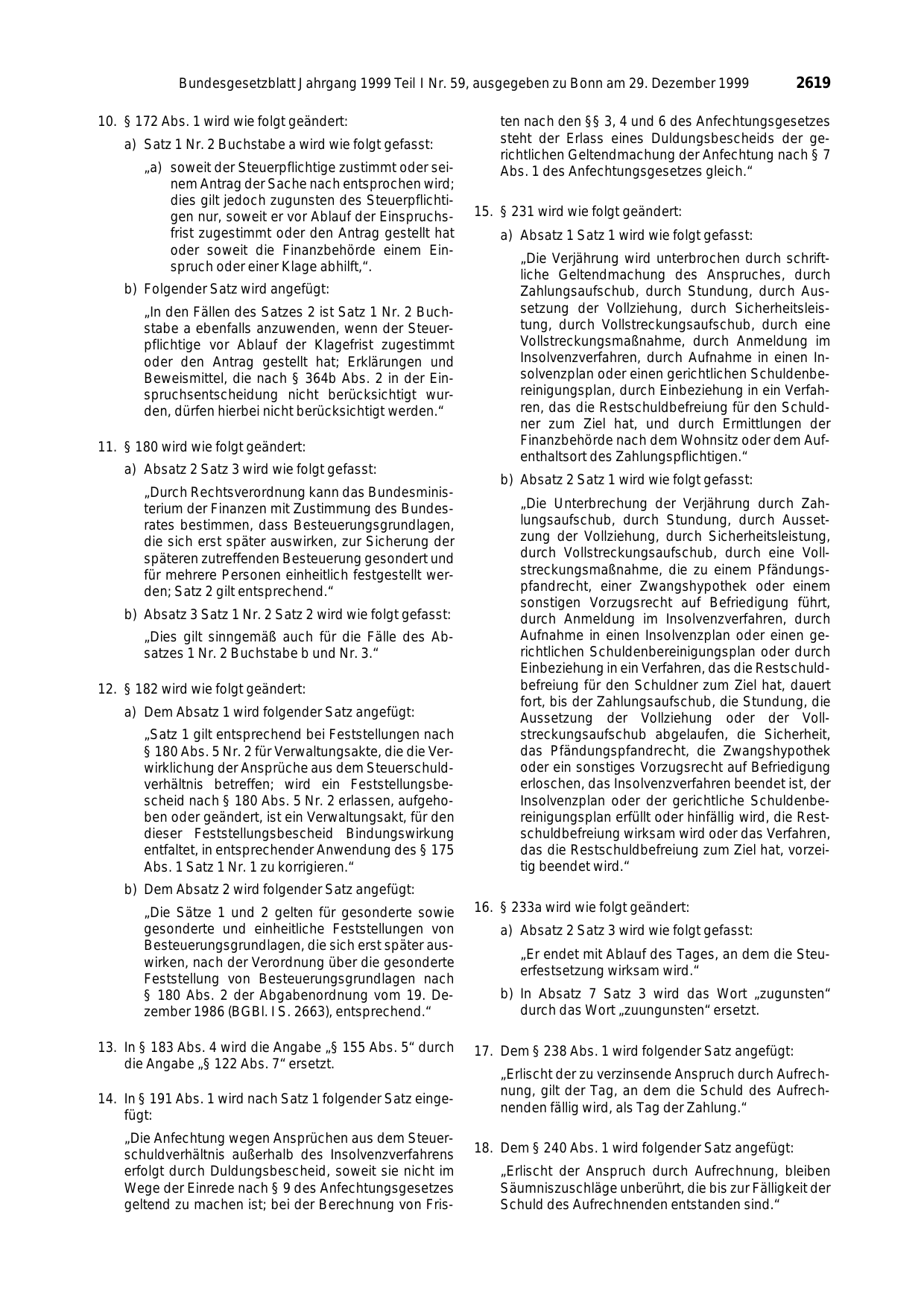 BGBl. 1999, Seite 2619 — Originalseite als Abbildung