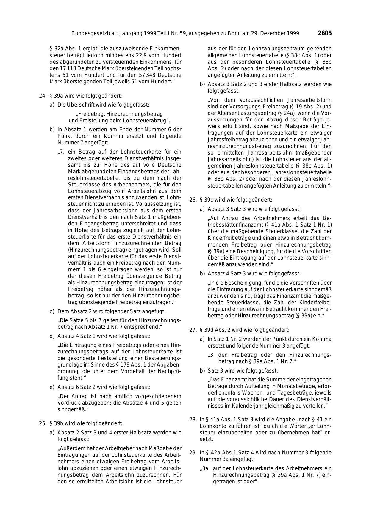 BGBl. 1999, Seite 2605 — Originalseite als Abbildung