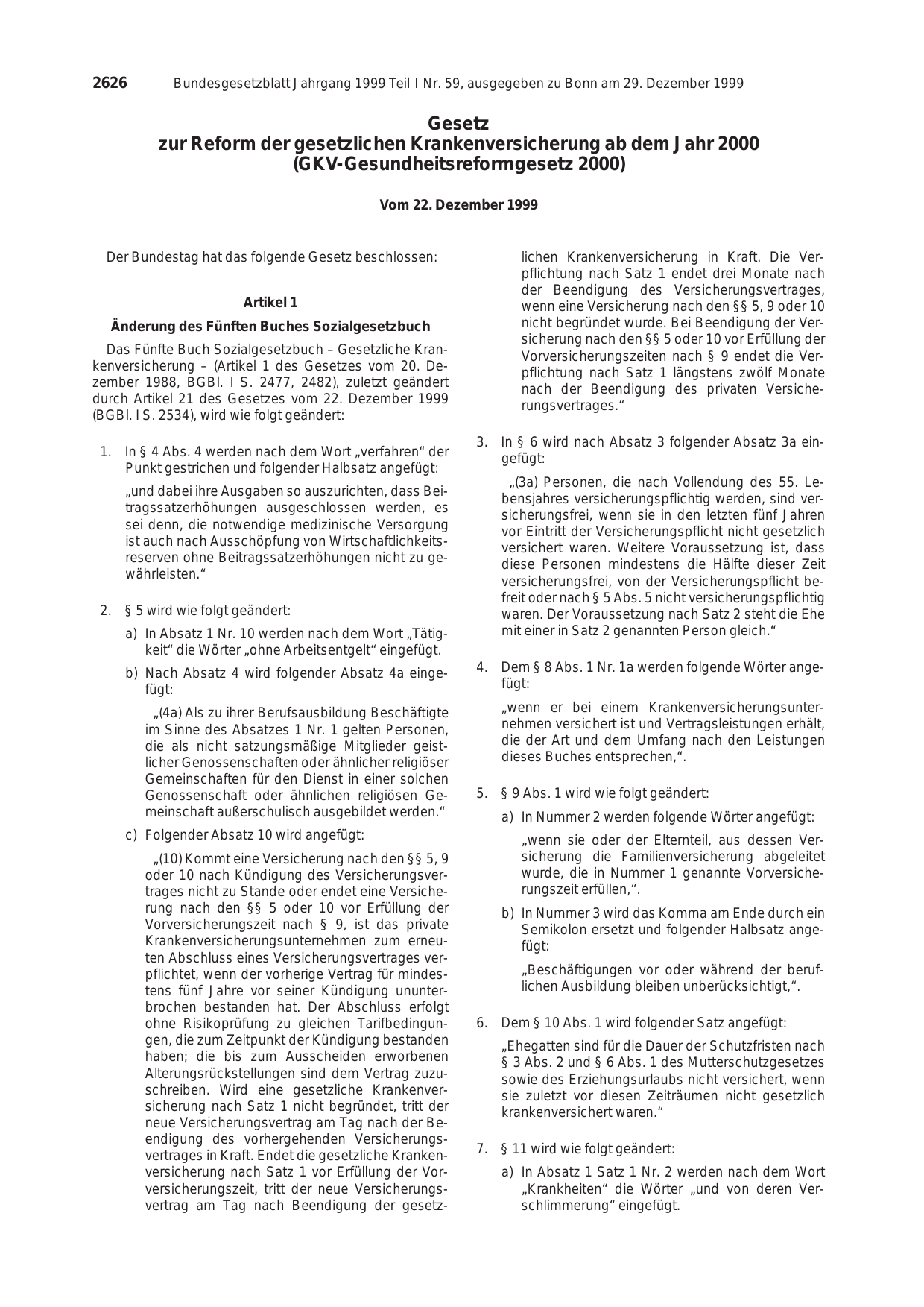 BGBl. 1999, Seite 2626 — Originalseite als Abbildung
