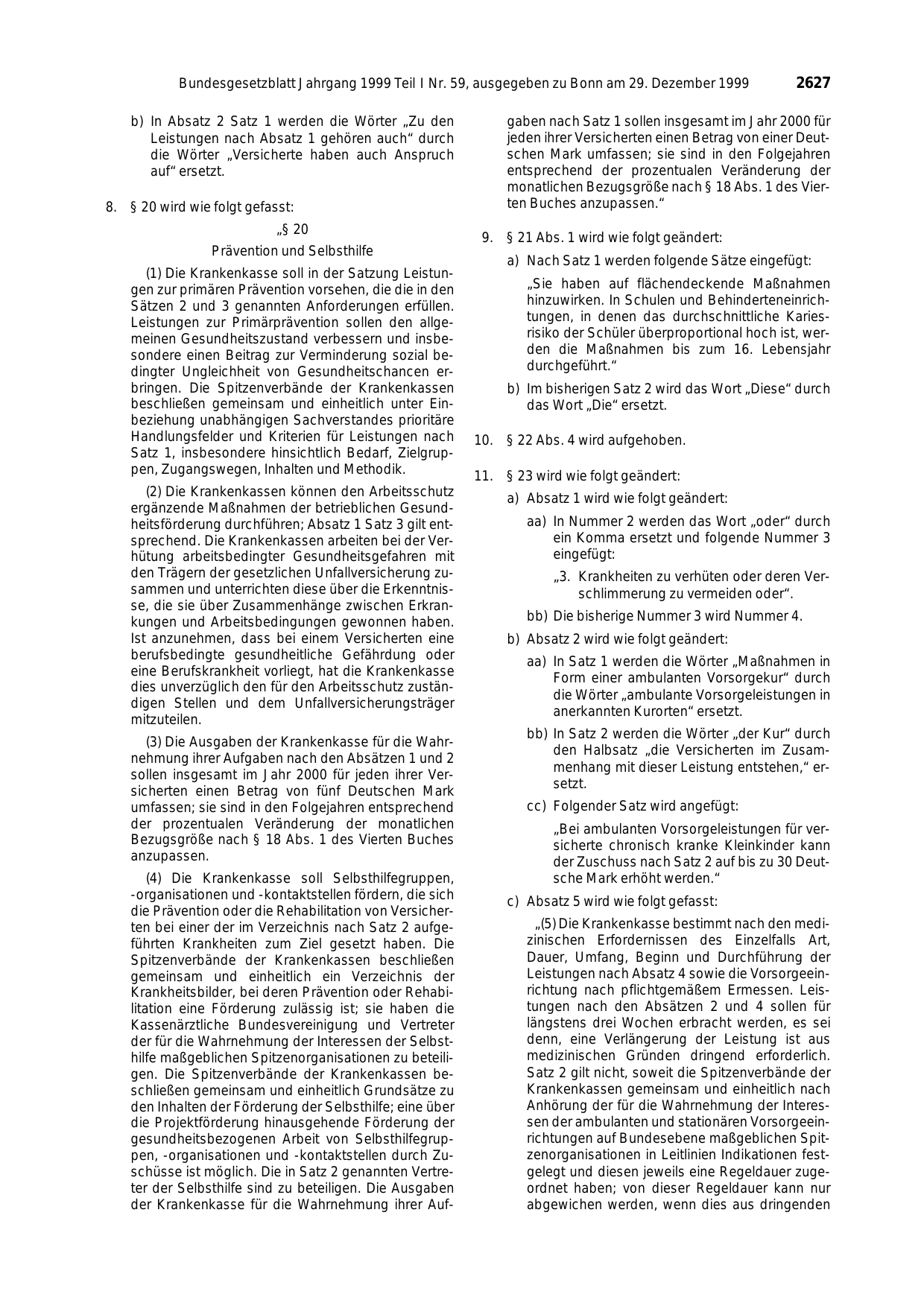 BGBl. 1999, Seite 2627 — Originalseite als Abbildung