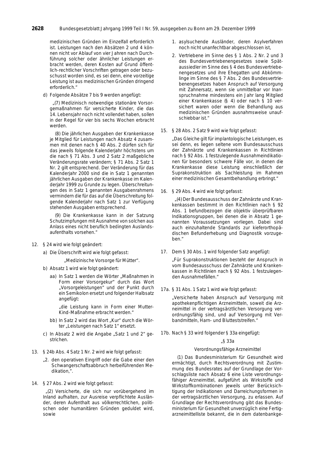 BGBl. 1999, Seite 2628 — Originalseite als Abbildung