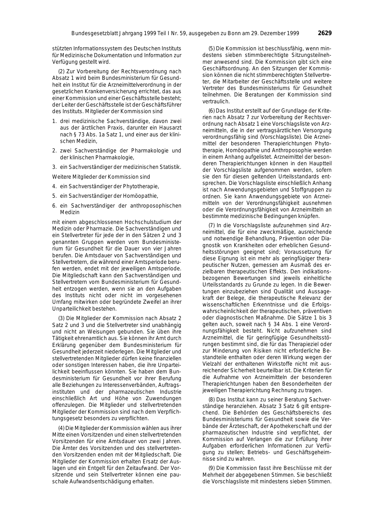 BGBl. 1999, Seite 2629 — Originalseite als Abbildung