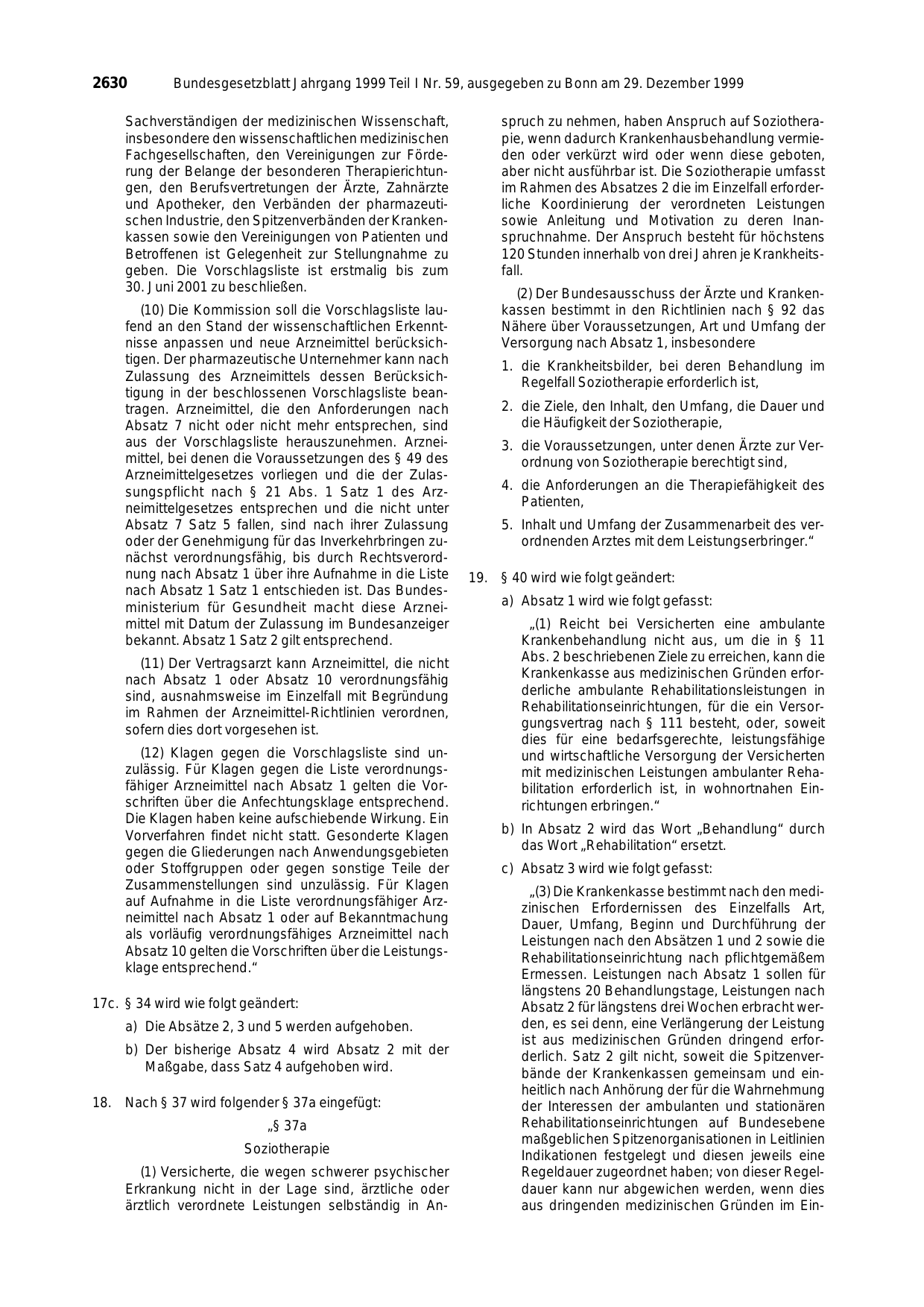 BGBl. 1999, Seite 2630 — Originalseite als Abbildung