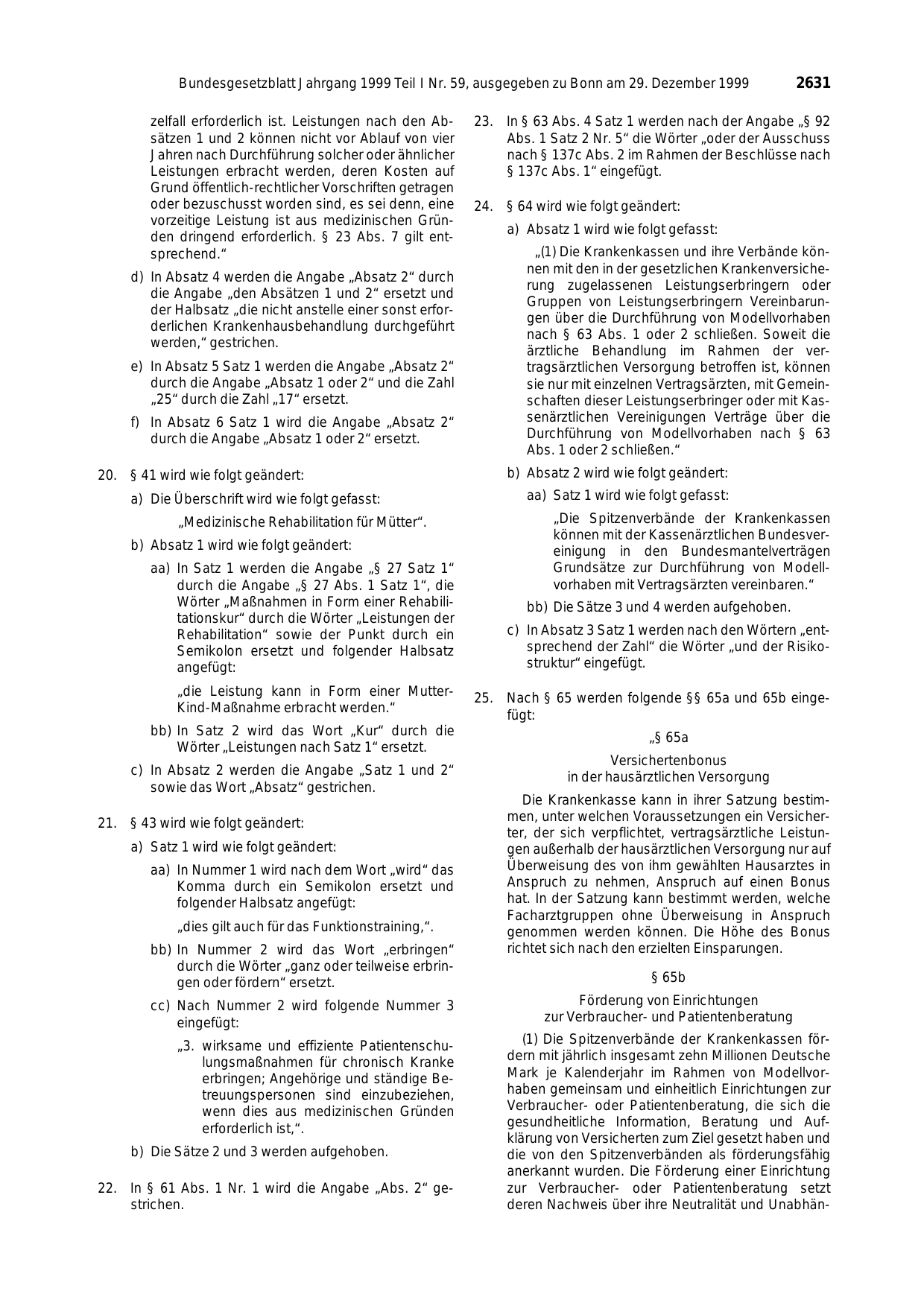 BGBl. 1999, Seite 2631 — Originalseite als Abbildung