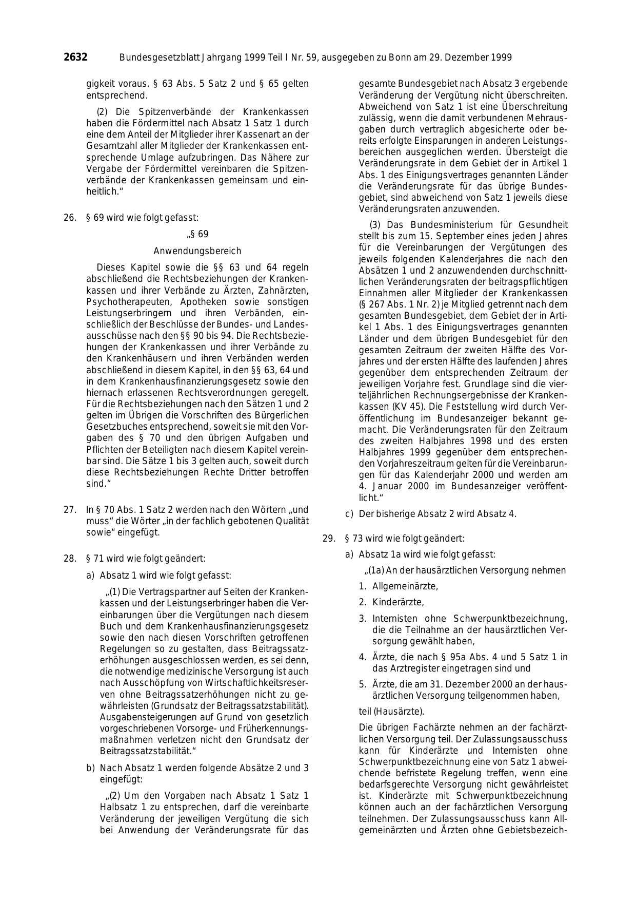 BGBl. 1999, Seite 2632 — Originalseite als Abbildung