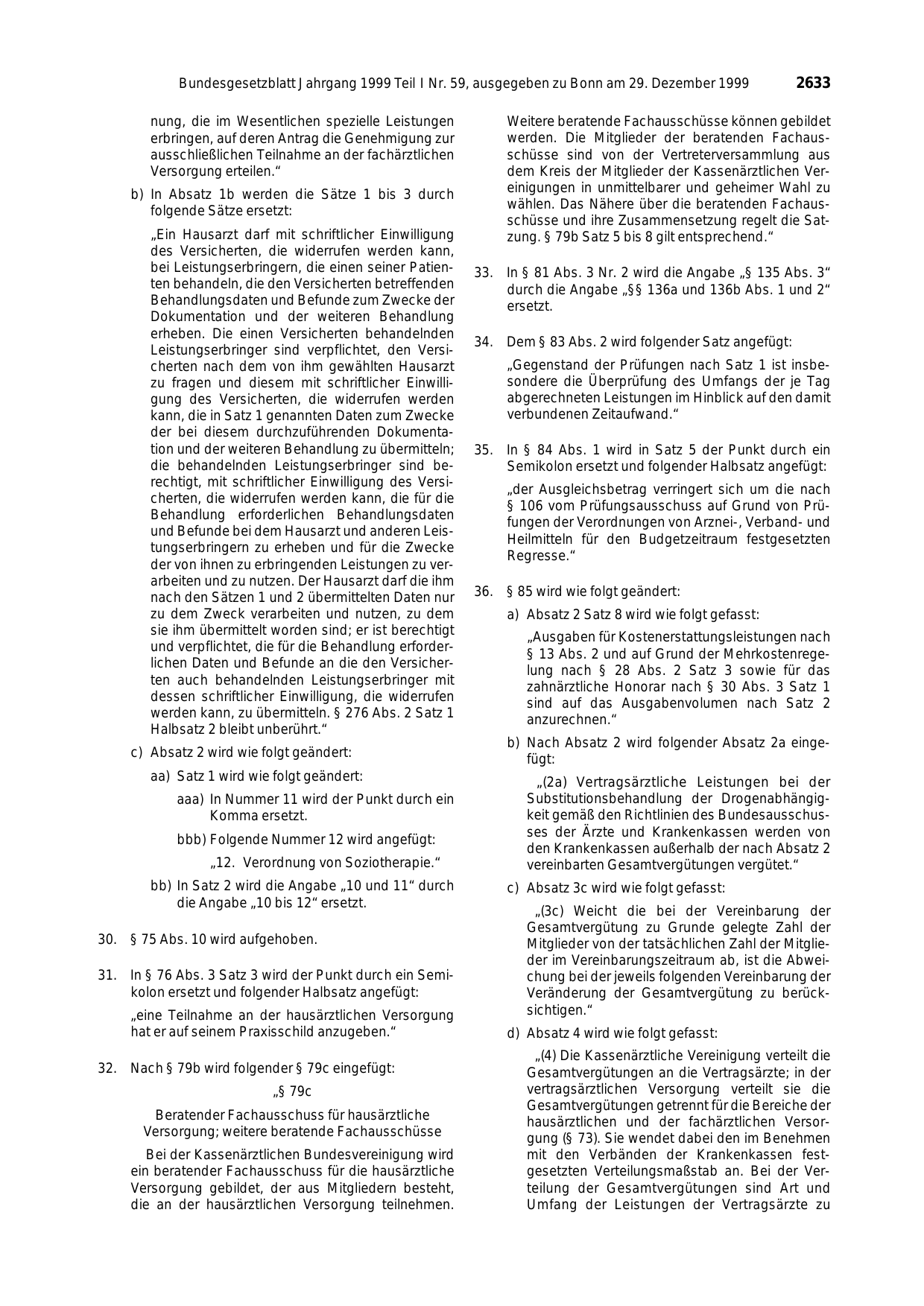 BGBl. 1999, Seite 2633 — Originalseite als Abbildung