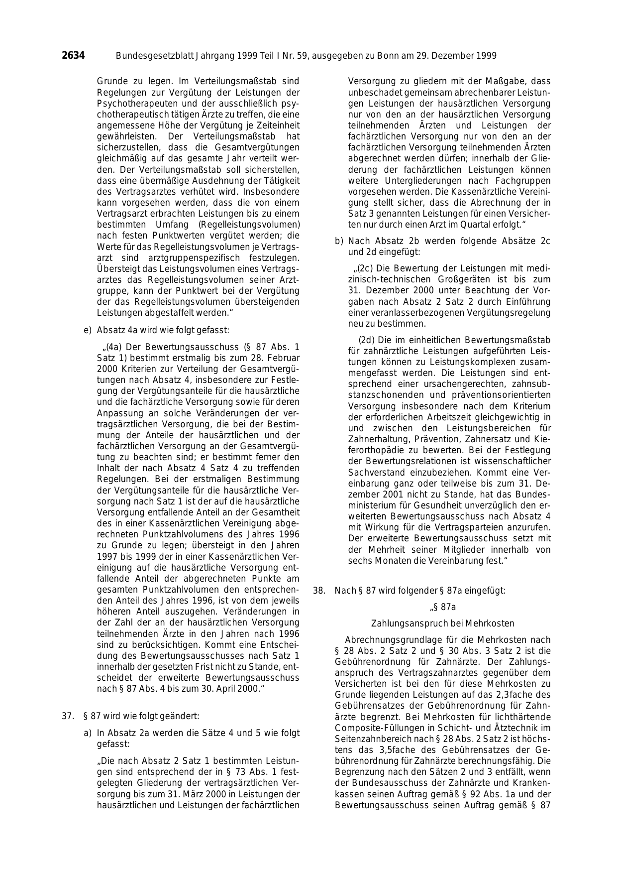 BGBl. 1999, Seite 2634 — Originalseite als Abbildung