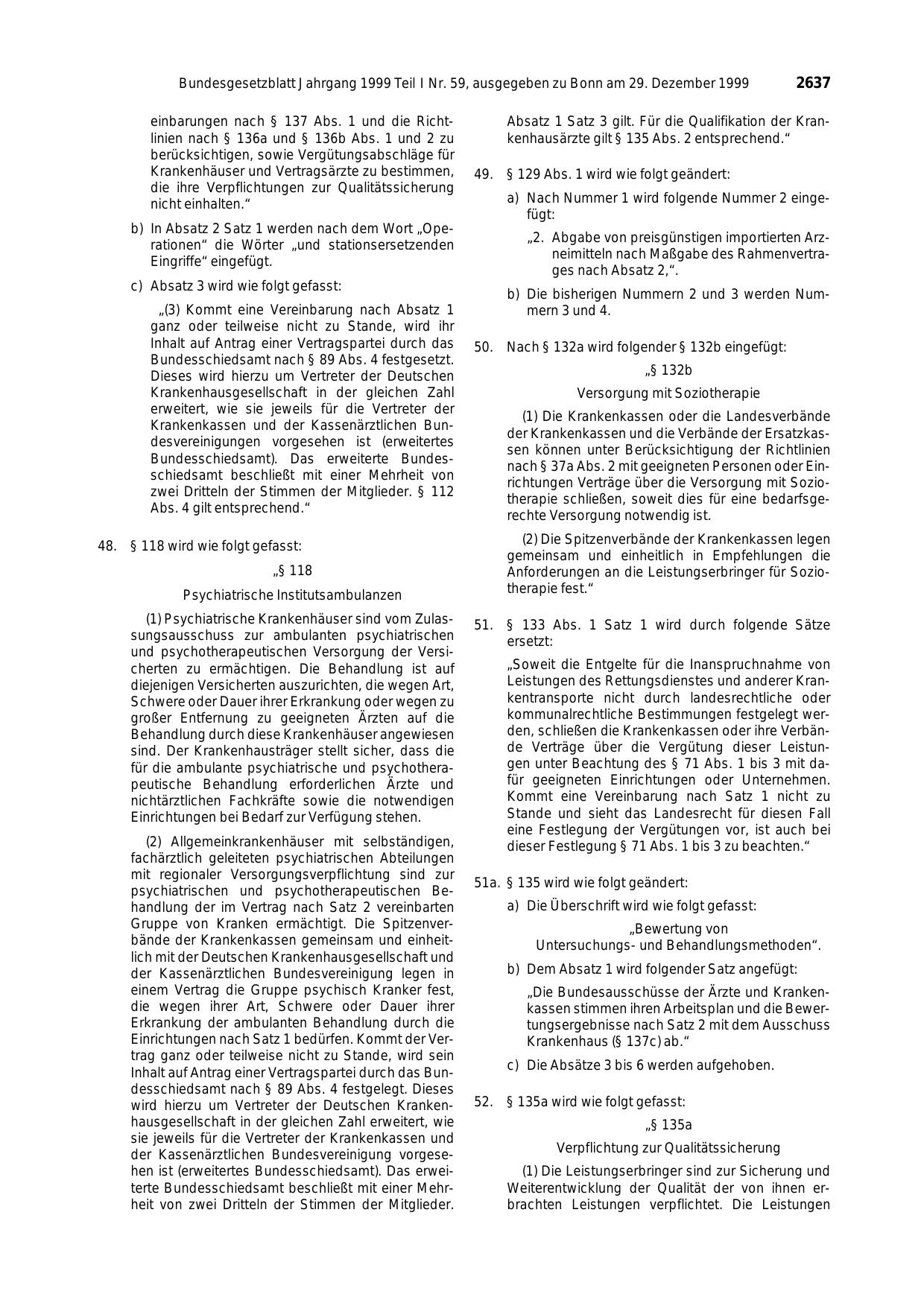 BGBl. 1999, Seite 2637 — Originalseite als Abbildung
