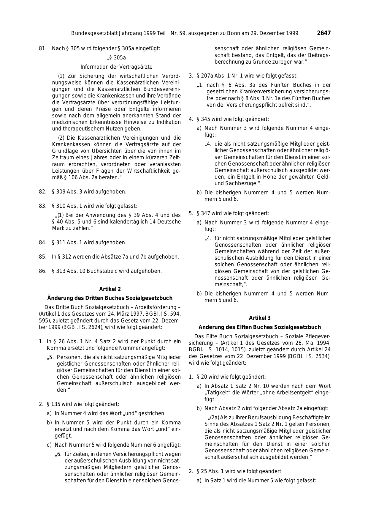 BGBl. 1999, Seite 2647 — Originalseite als Abbildung