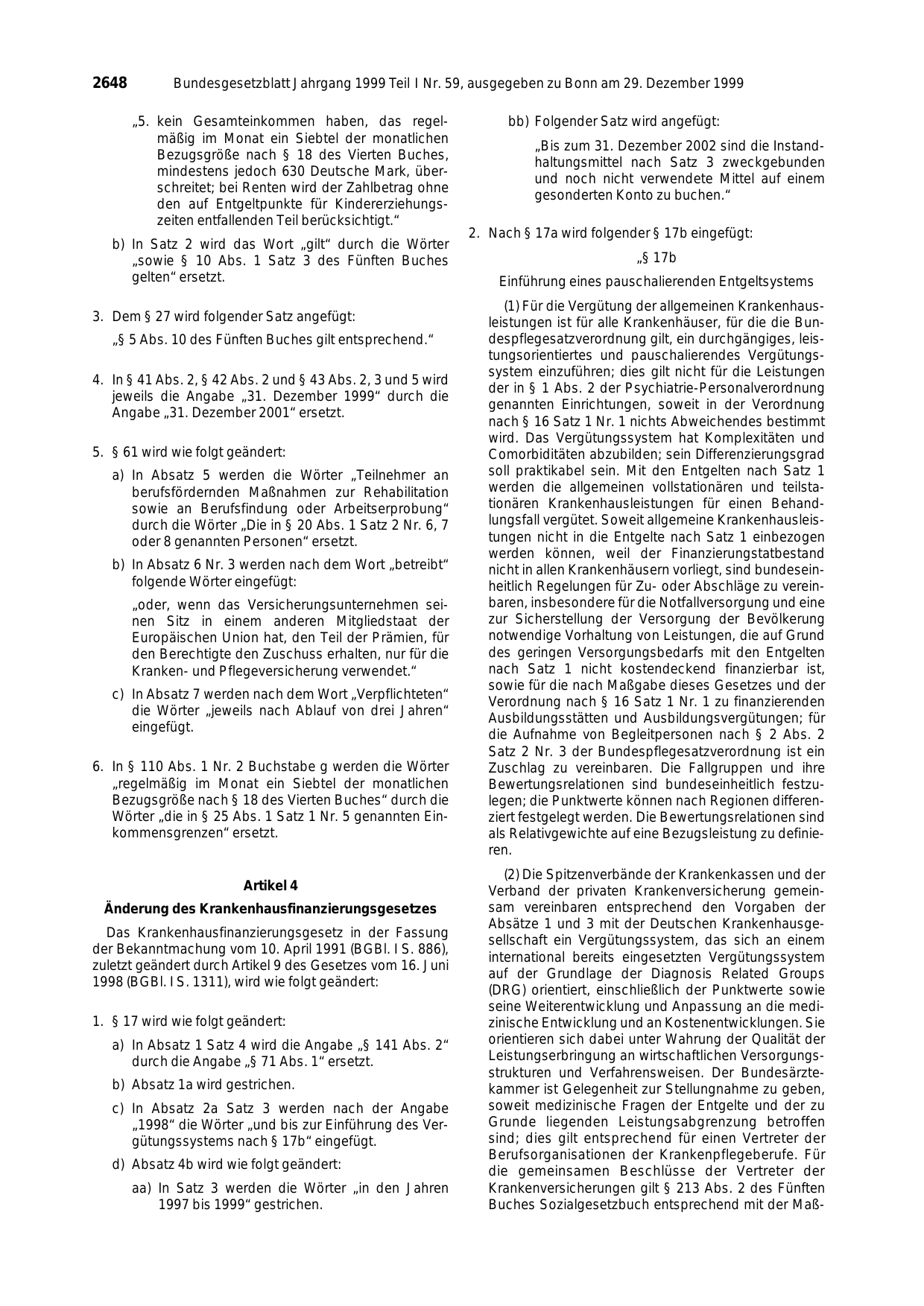 BGBl. 1999, Seite 2648 — Originalseite als Abbildung