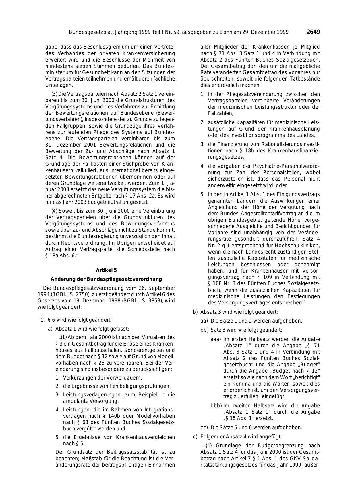 BGBl. 1999, Seite 2649 — Originalseite als Abbildung