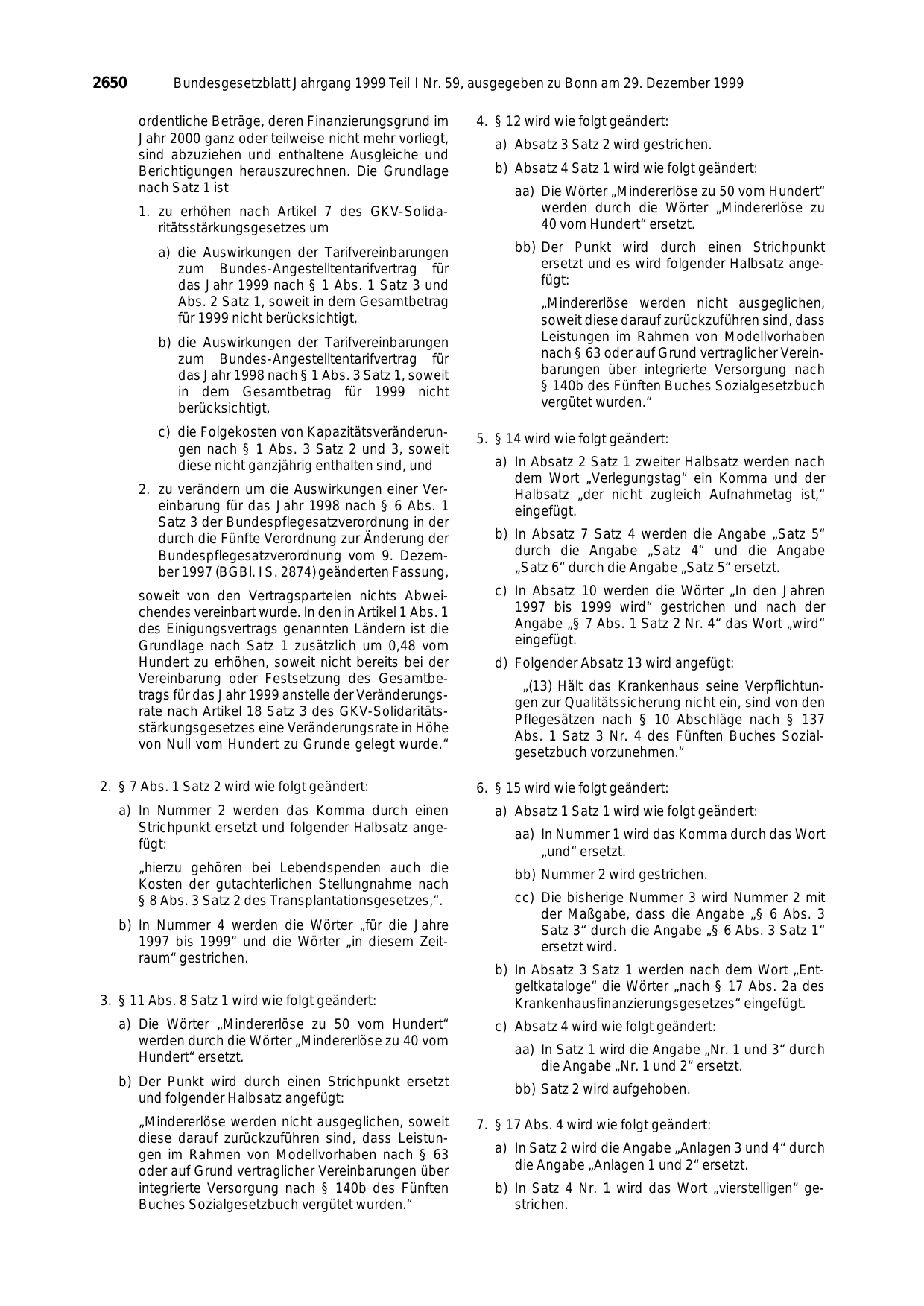 BGBl. 1999, Seite 2650 — Originalseite als Abbildung