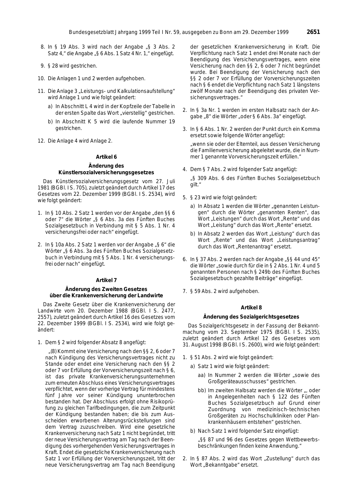BGBl. 1999, Seite 2651 — Originalseite als Abbildung