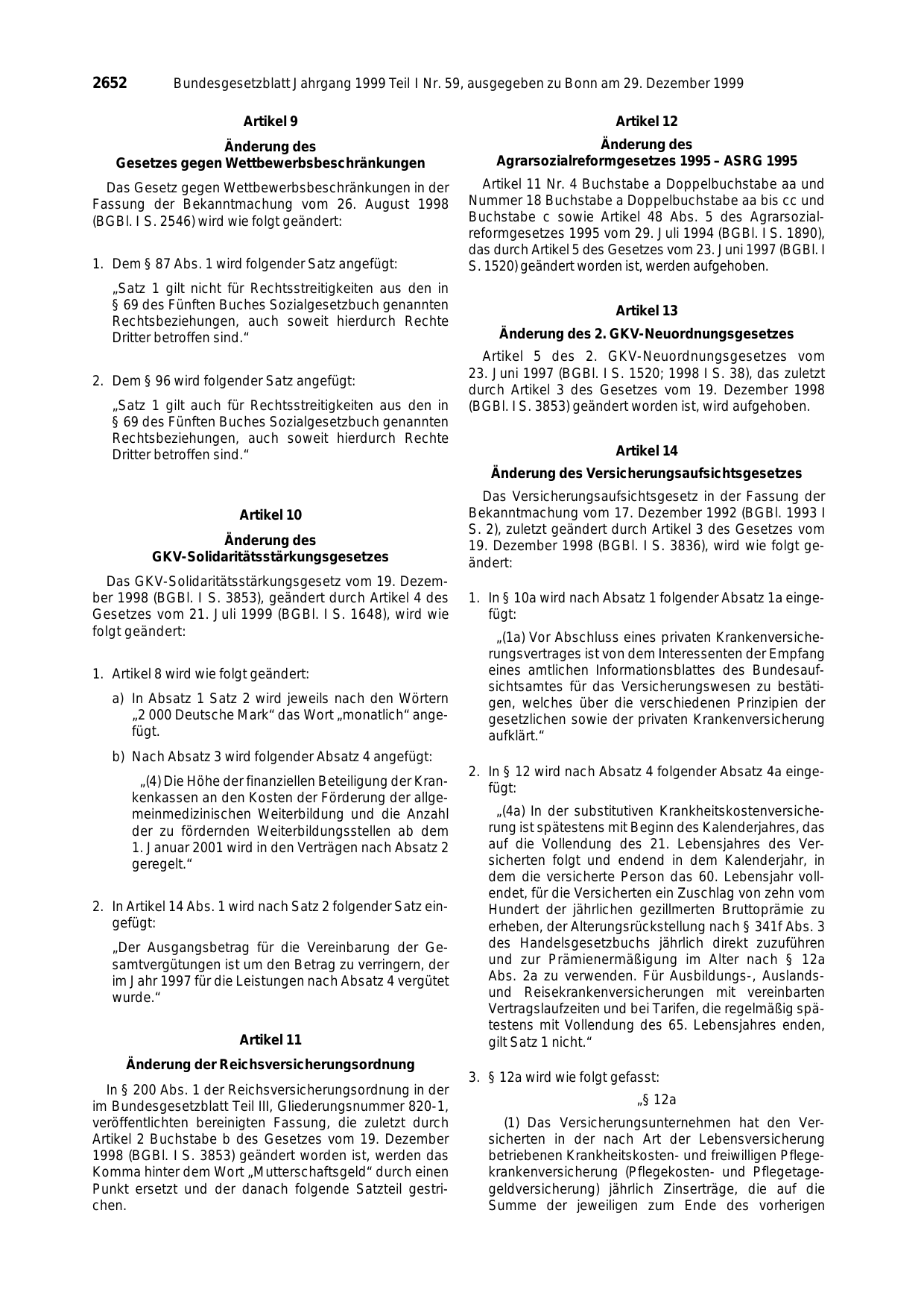 BGBl. 1999, Seite 2652 — Originalseite als Abbildung