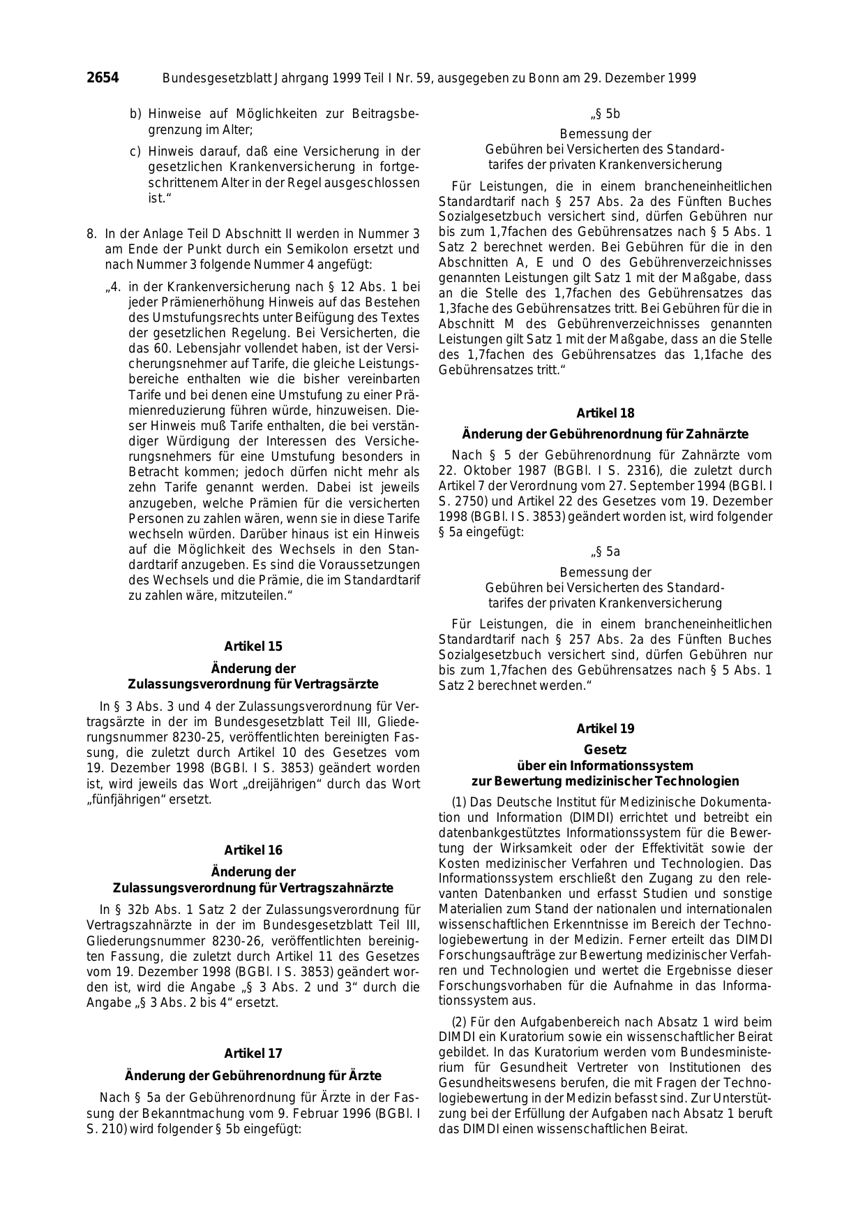 BGBl. 1999, Seite 2654 — Originalseite als Abbildung
