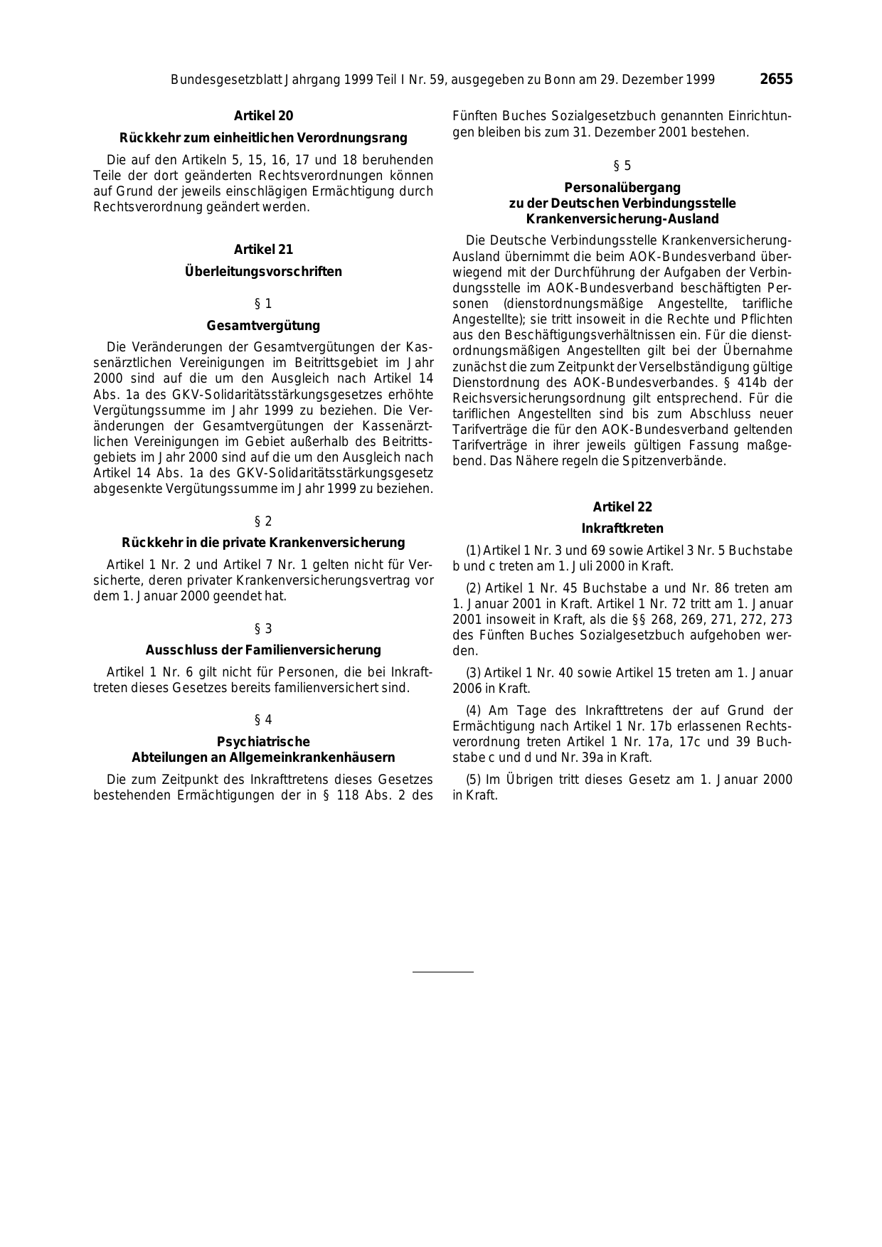BGBl. 1999, Seite 2655 — Originalseite als Abbildung