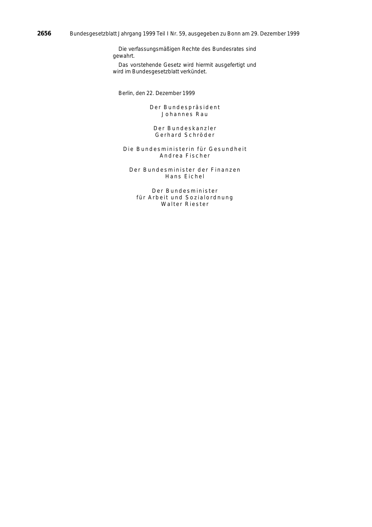 BGBl. 1999, Seite 2656 — Originalseite als Abbildung