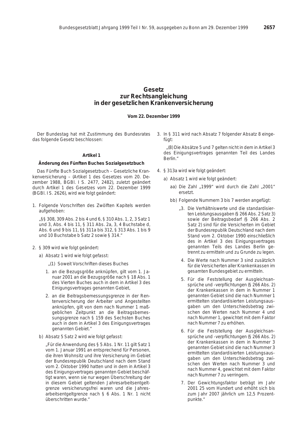BGBl. 1999, Seite 2657 — Originalseite als Abbildung