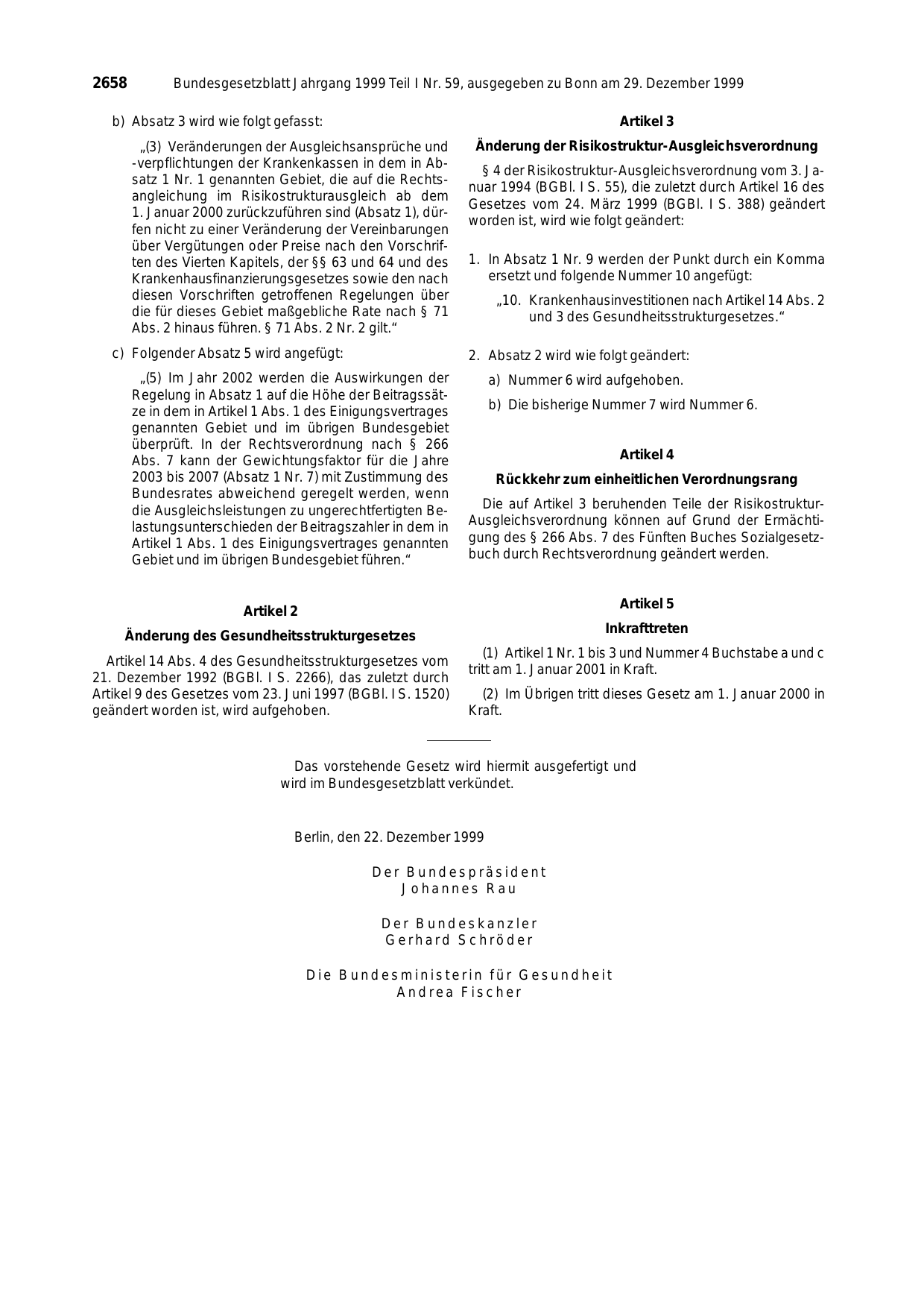 BGBl. 1999, Seite 2658 — Originalseite als Abbildung