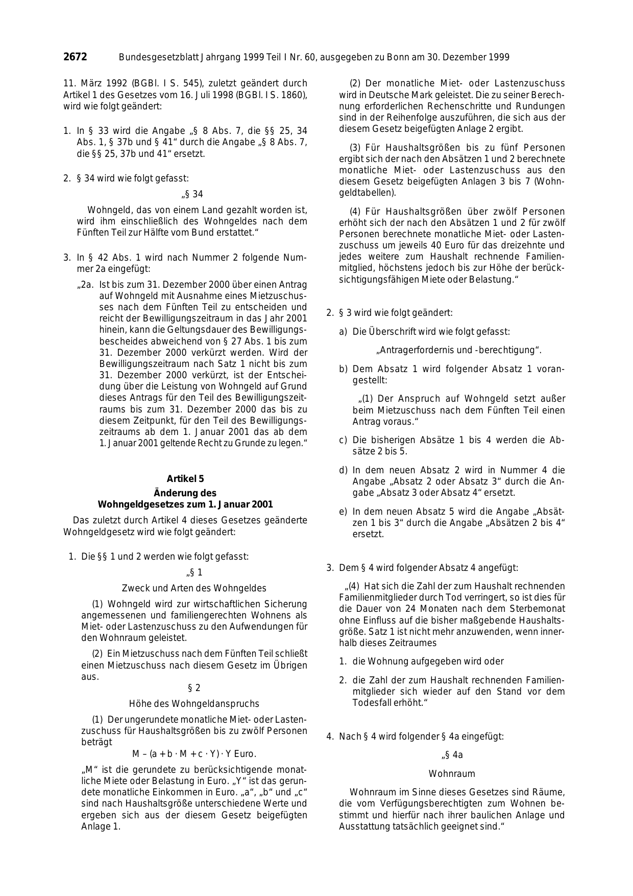 BGBl. 1999, Seite 2672 — Originalseite als Abbildung