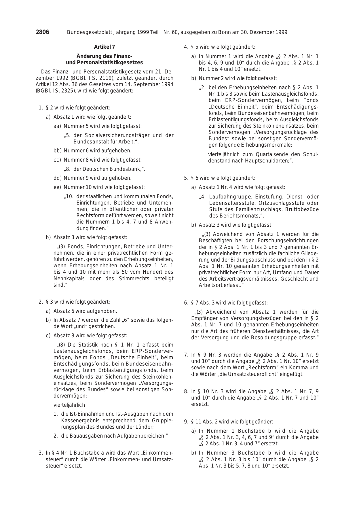 BGBl. 1999, Seite 2806 — Originalseite als Abbildung