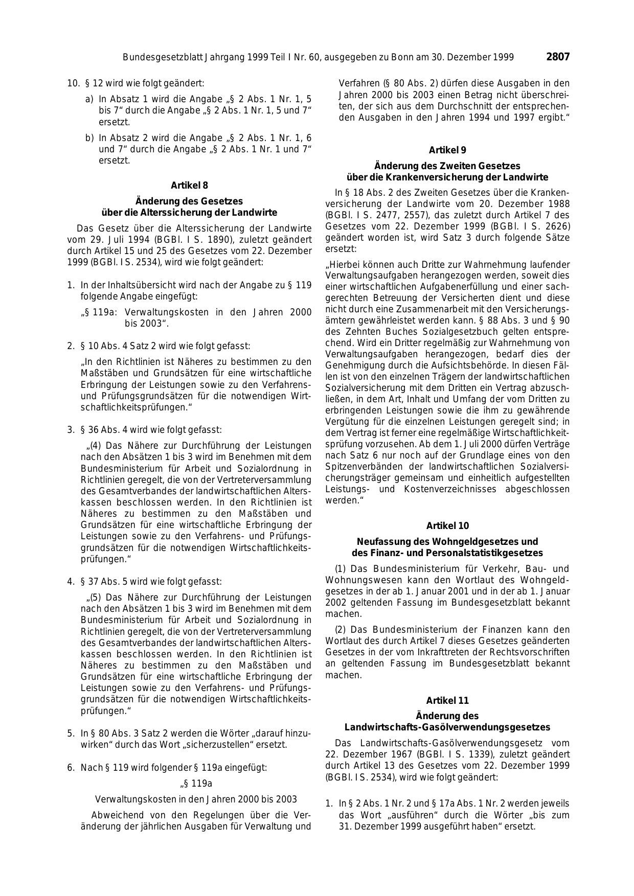 BGBl. 1999, Seite 2807 — Originalseite als Abbildung