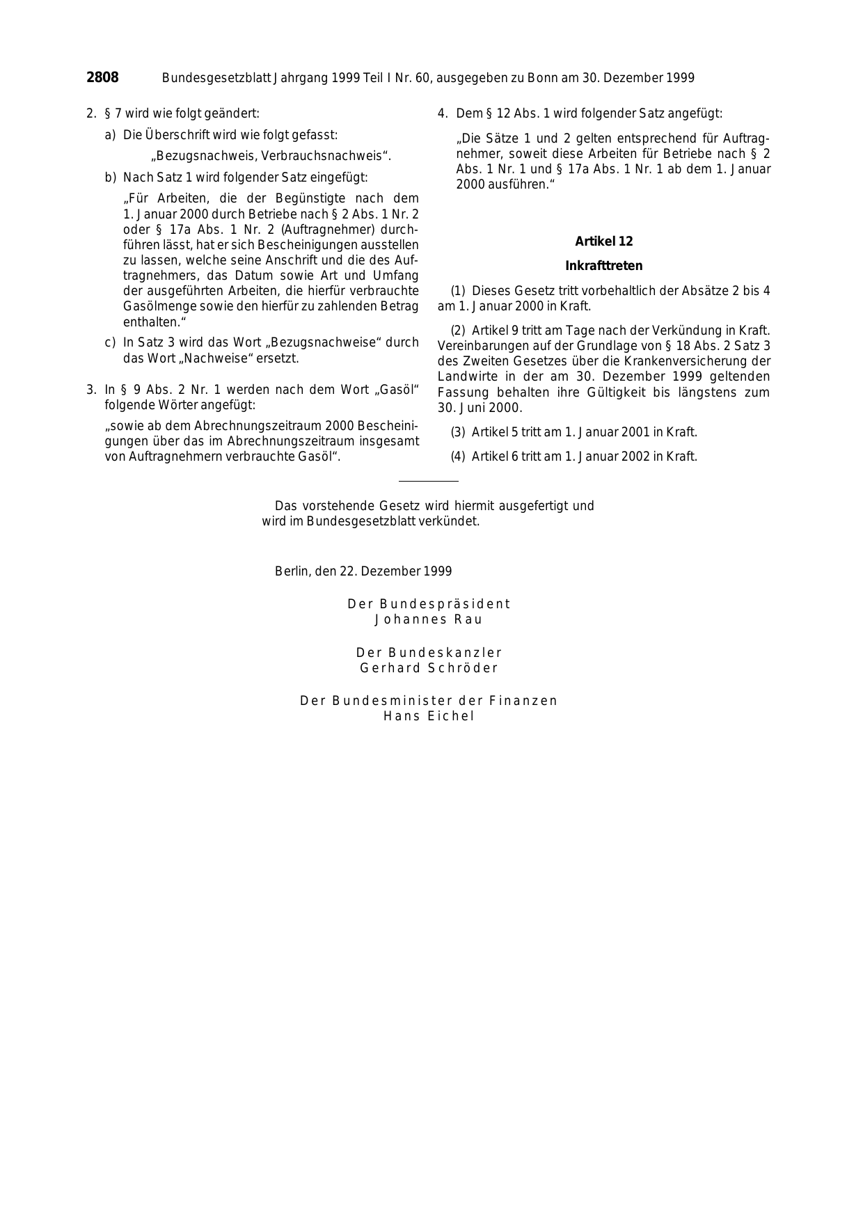 BGBl. 1999, Seite 2808 — Originalseite als Abbildung