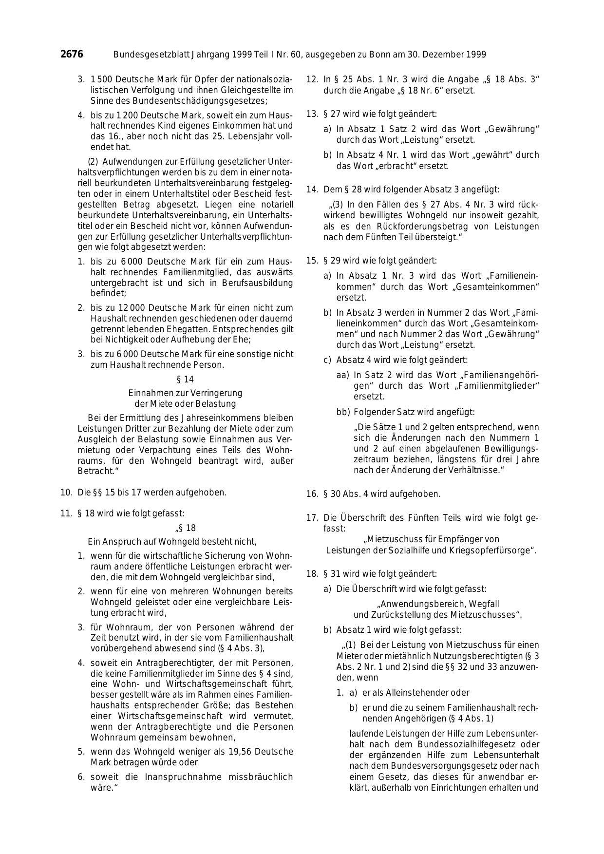 BGBl. 1999, Seite 2676 — Originalseite als Abbildung